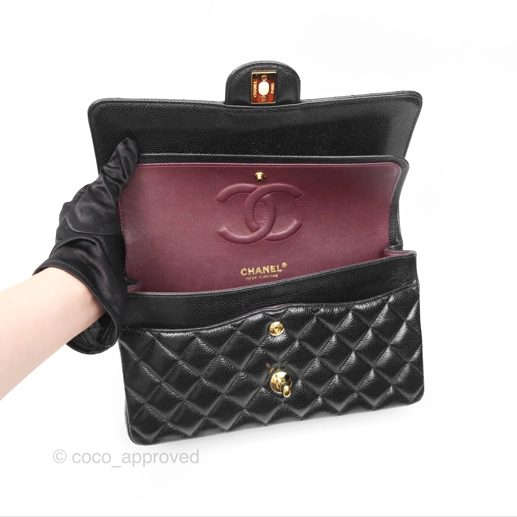 Chanel Classic M/L Medium Flap Quilted Black Caviar Gold Hardware