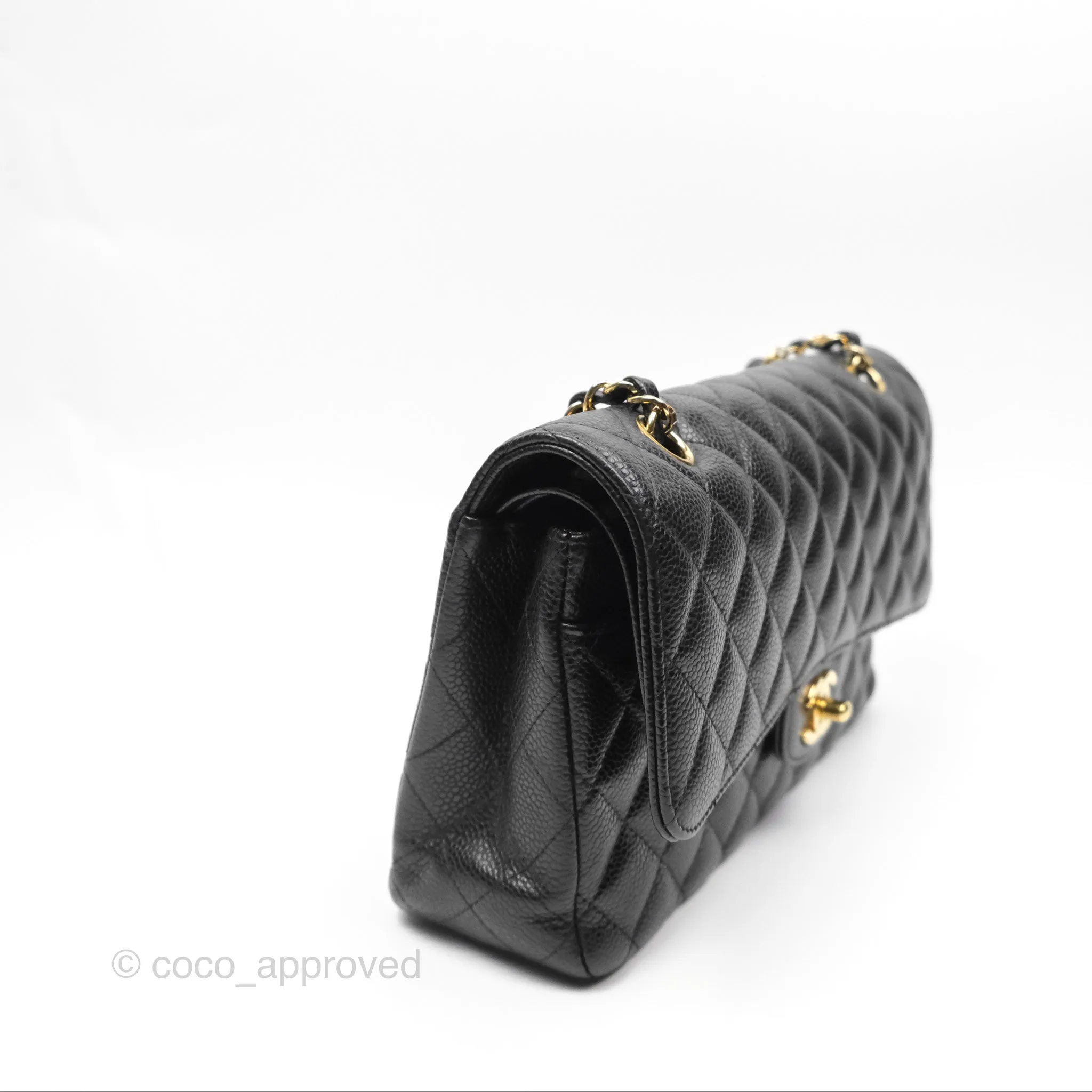 Chanel Classic M/L Medium Flap Quilted Black Caviar Gold Hardware