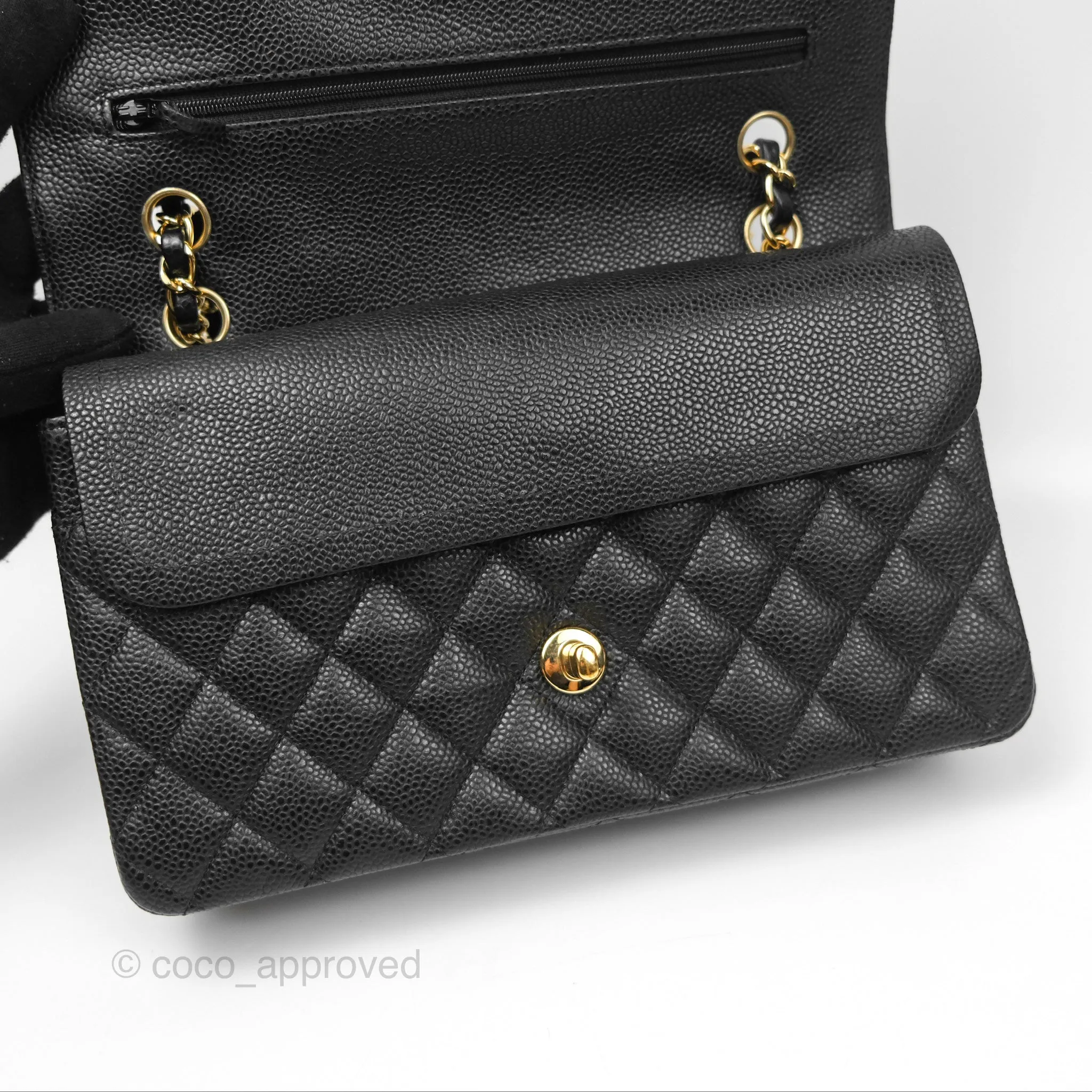 Chanel Classic M/L Medium Flap Quilted Black Caviar Gold Hardware