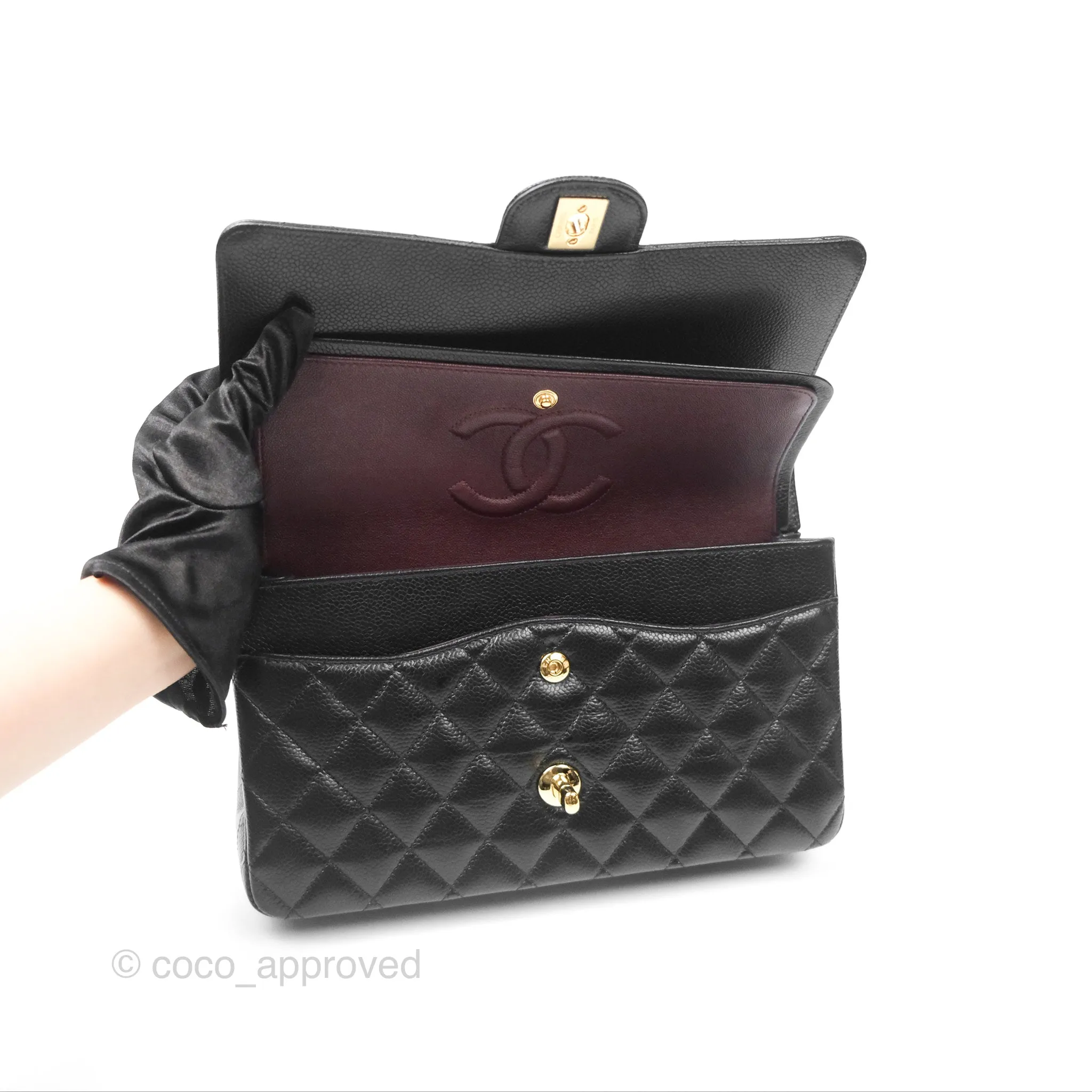Chanel Classic M/L Medium Flap Quilted Black Caviar Gold Hardware