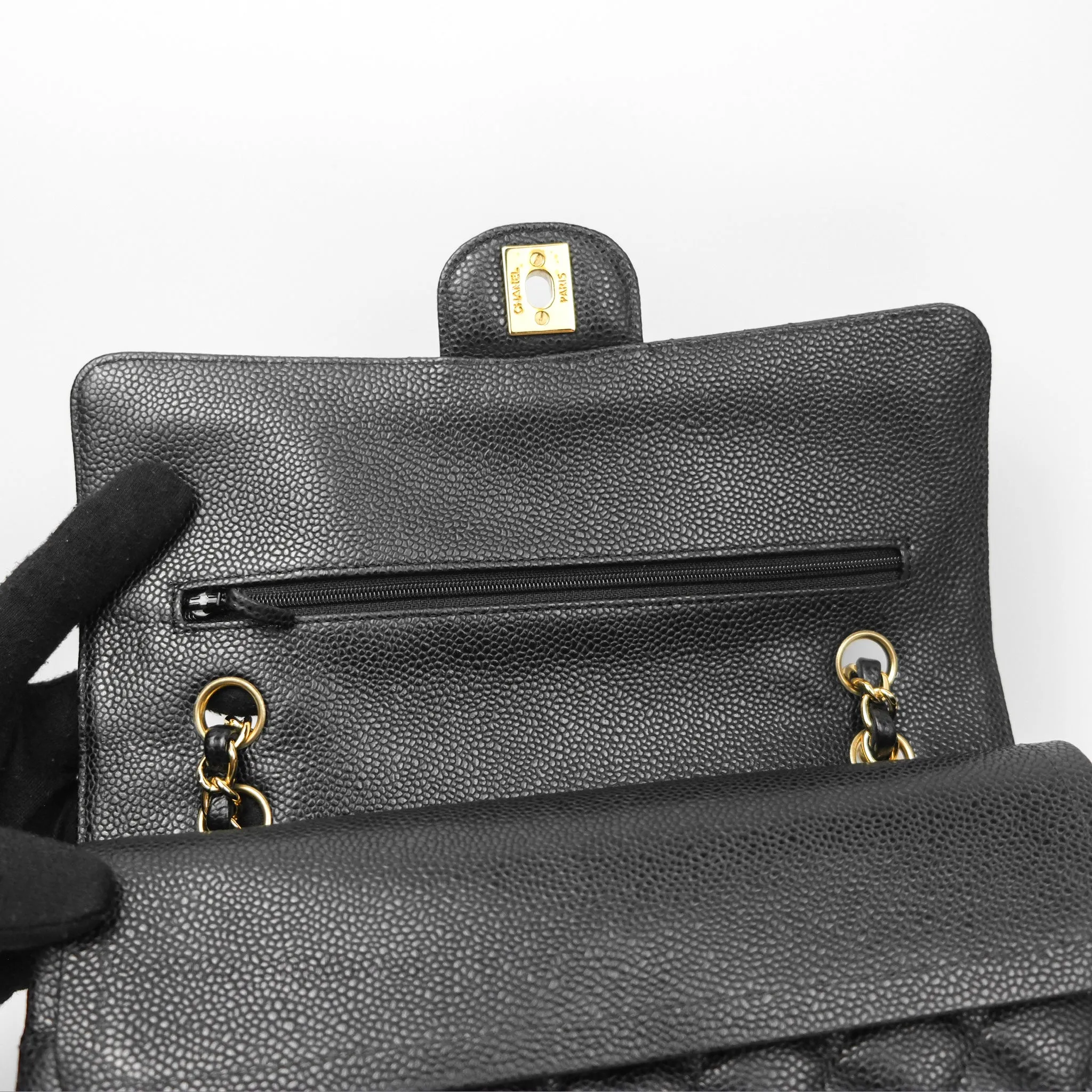 Chanel Classic M/L Medium Flap Quilted Black Caviar Gold Hardware