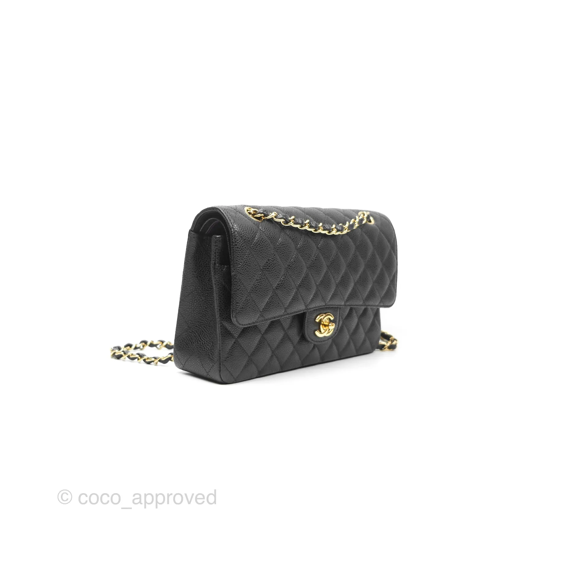 Chanel Classic M/L Medium Flap Quilted Black Caviar Gold Hardware
