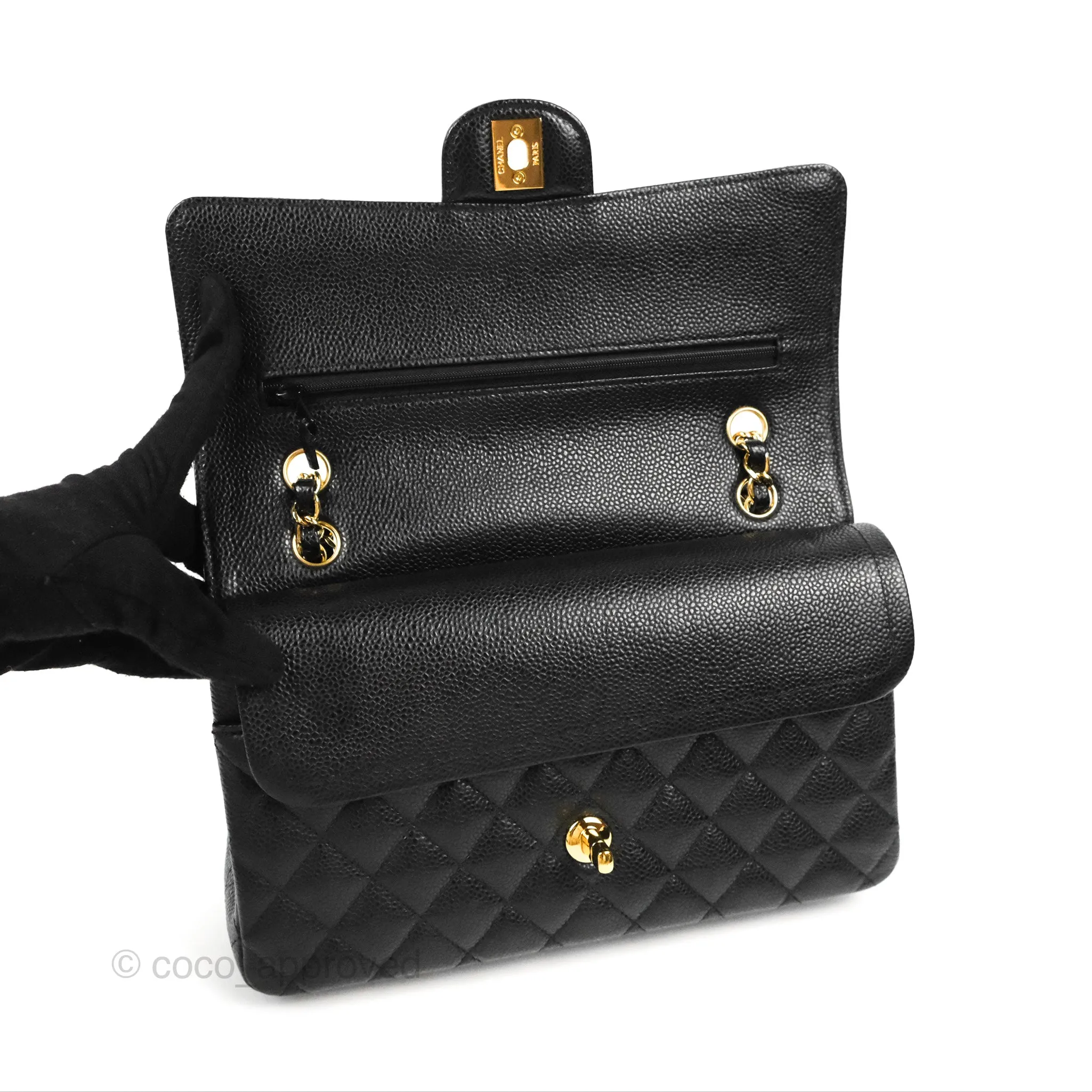 Chanel Classic M/L Medium Flap Quilted Black Caviar Gold Hardware