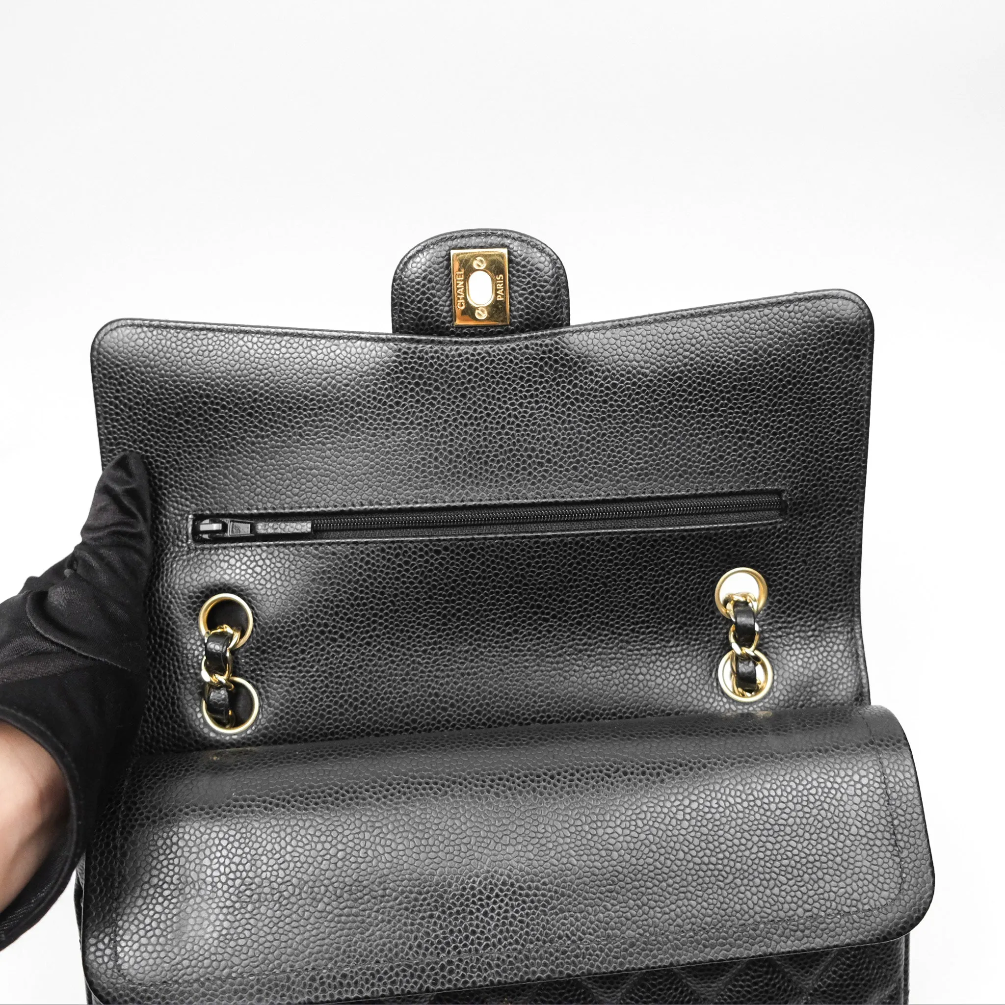 Chanel Classic M/L Medium Flap Quilted Black Caviar Gold Hardware
