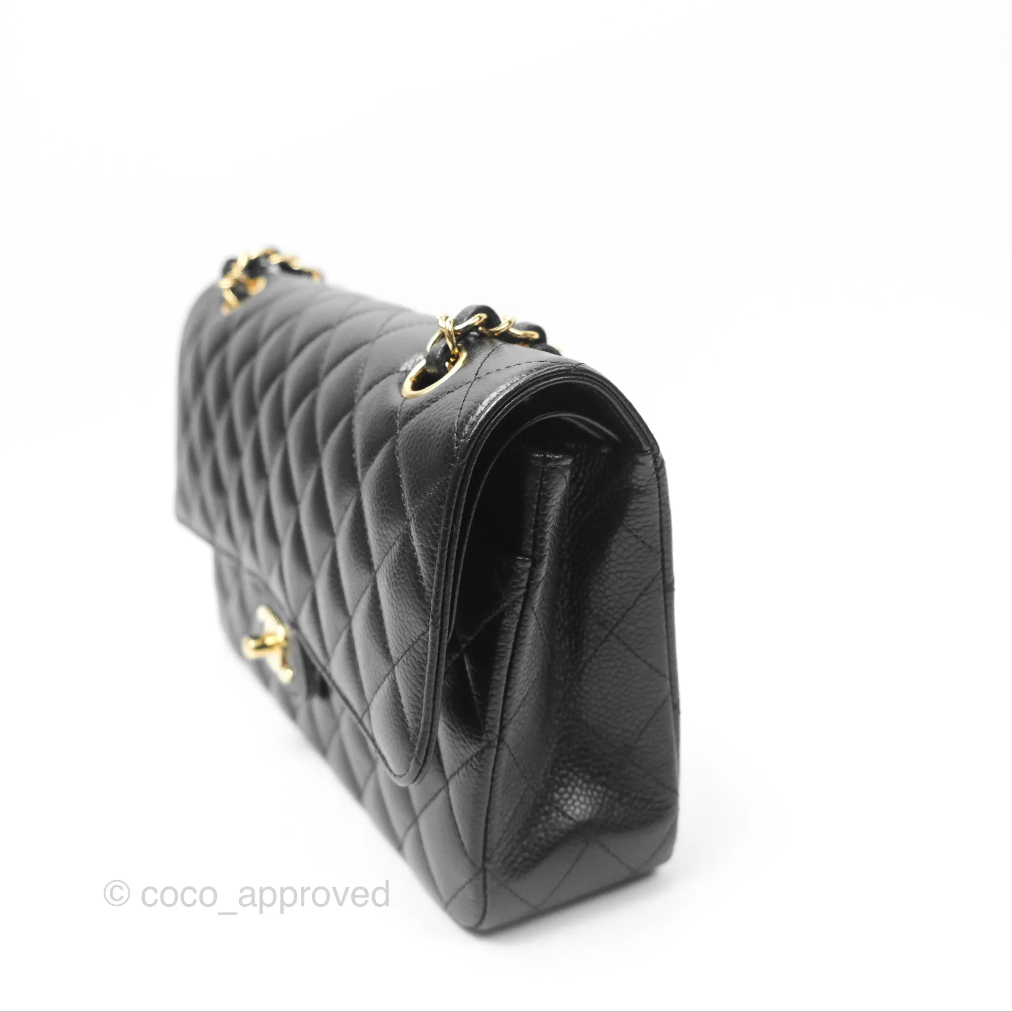 Chanel Classic M/L Medium Flap Quilted Black Caviar Gold Hardware