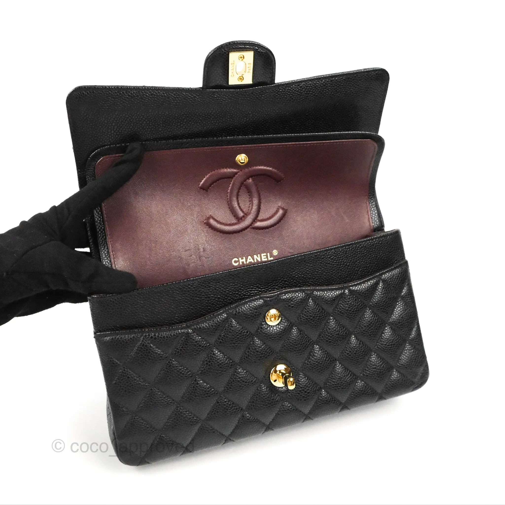 Chanel Classic M/L Medium Flap Quilted Black Caviar Gold Hardware