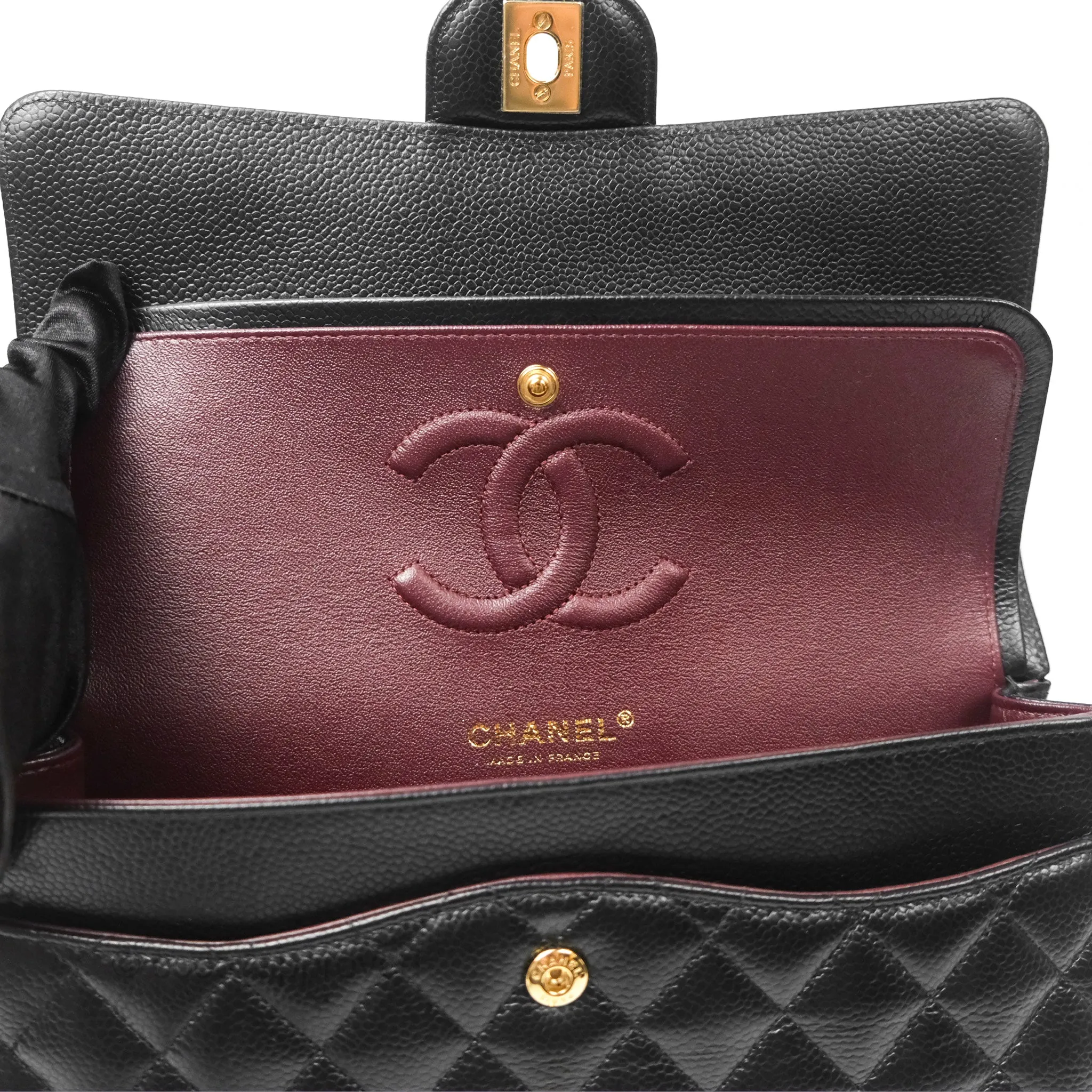 Chanel Classic M/L Medium Flap Quilted Black Caviar Gold Hardware