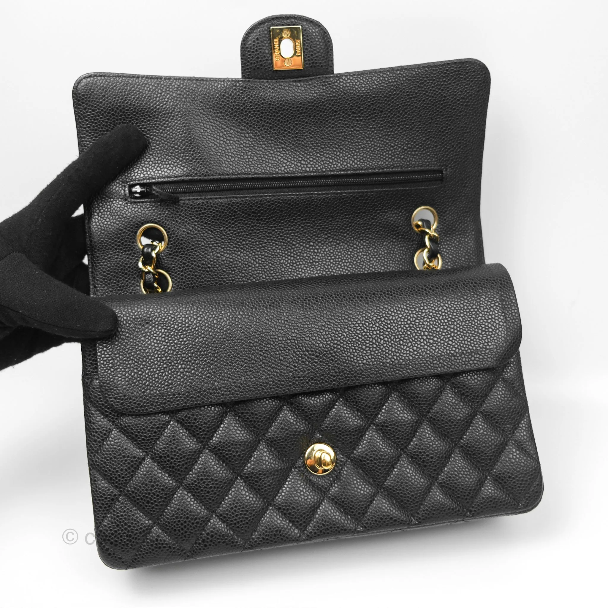 Chanel Classic M/L Medium Flap Quilted Black Caviar Gold Hardware
