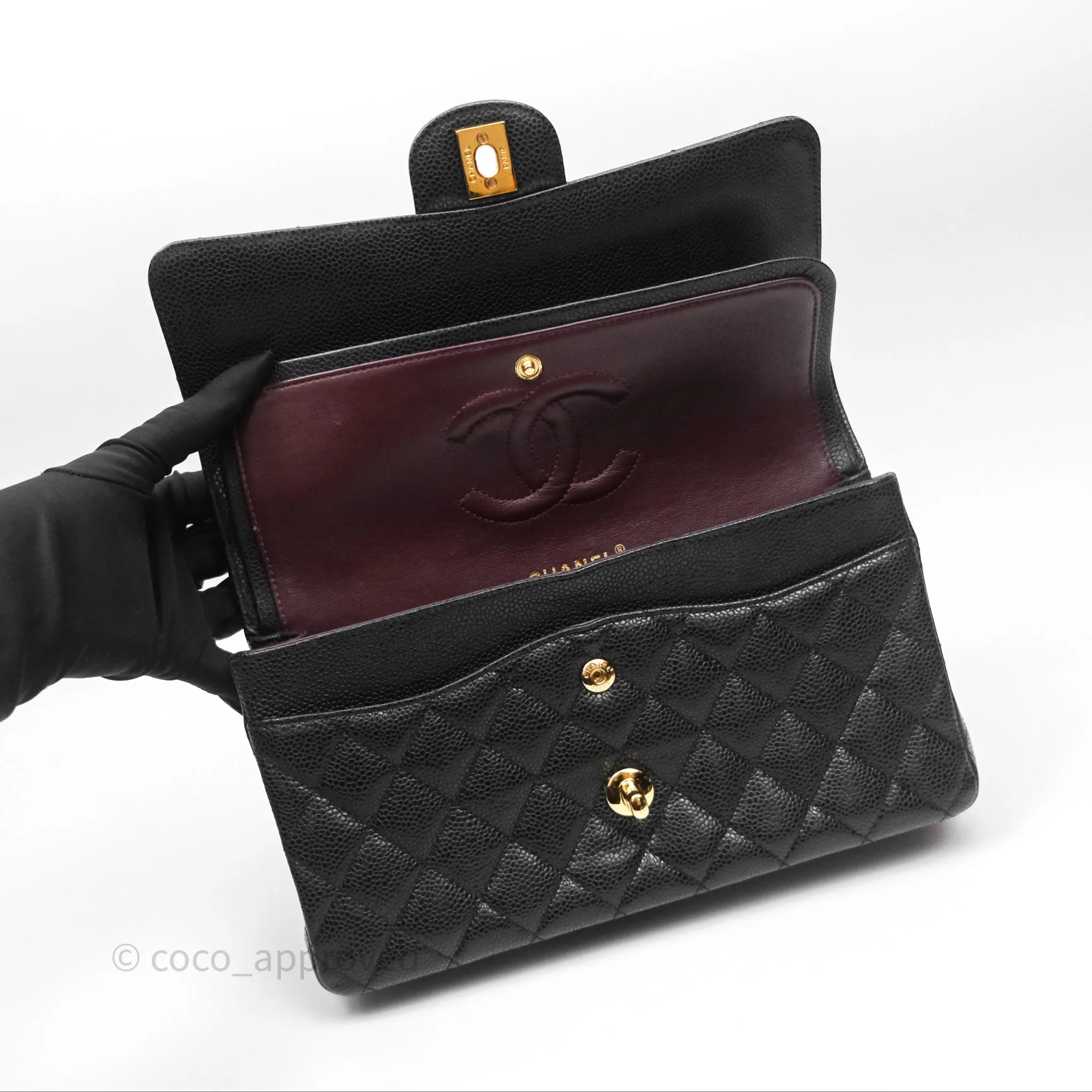Chanel Classic M/L Medium Flap Quilted Black Caviar Gold Hardware