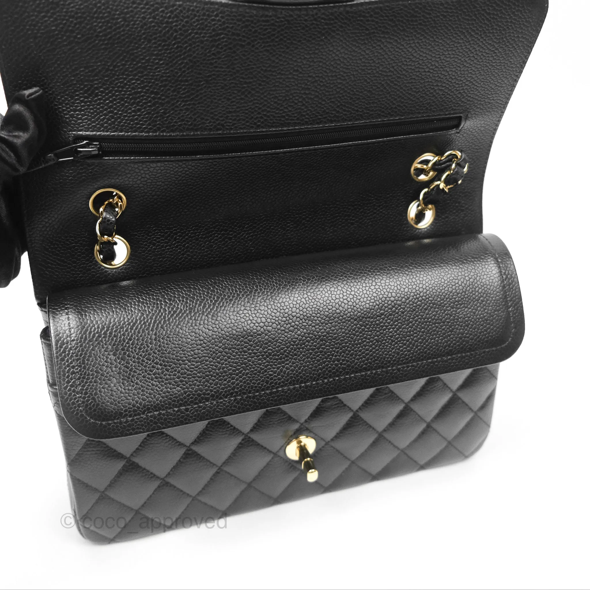 Chanel Classic M/L Medium Flap Quilted Black Caviar Gold Hardware