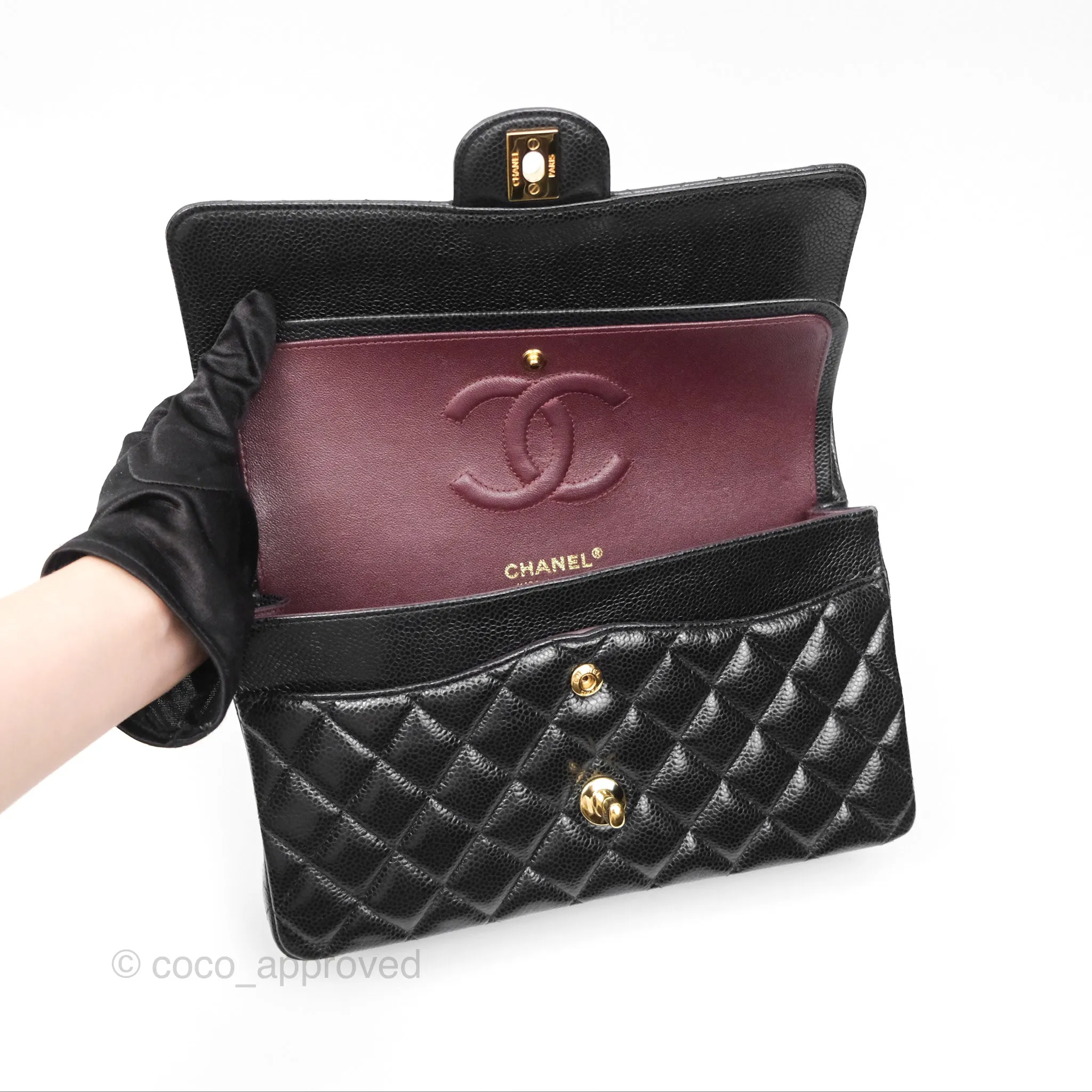 Chanel Classic M/L Medium Flap Quilted Black Caviar Gold Hardware