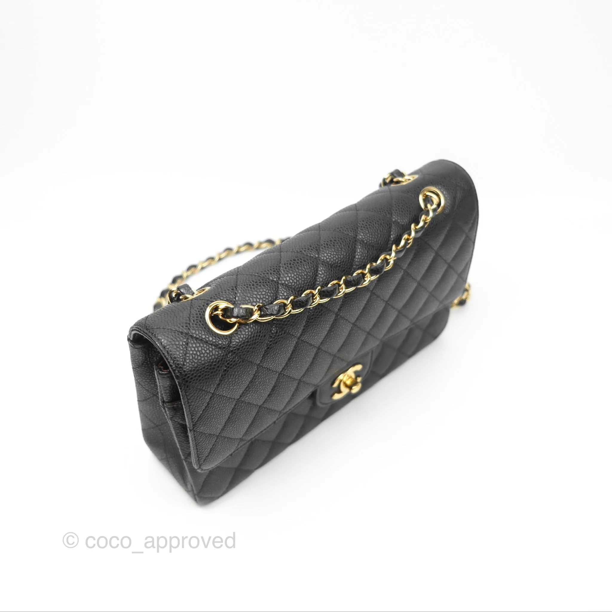 Chanel Classic M/L Medium Flap Quilted Black Caviar Gold Hardware