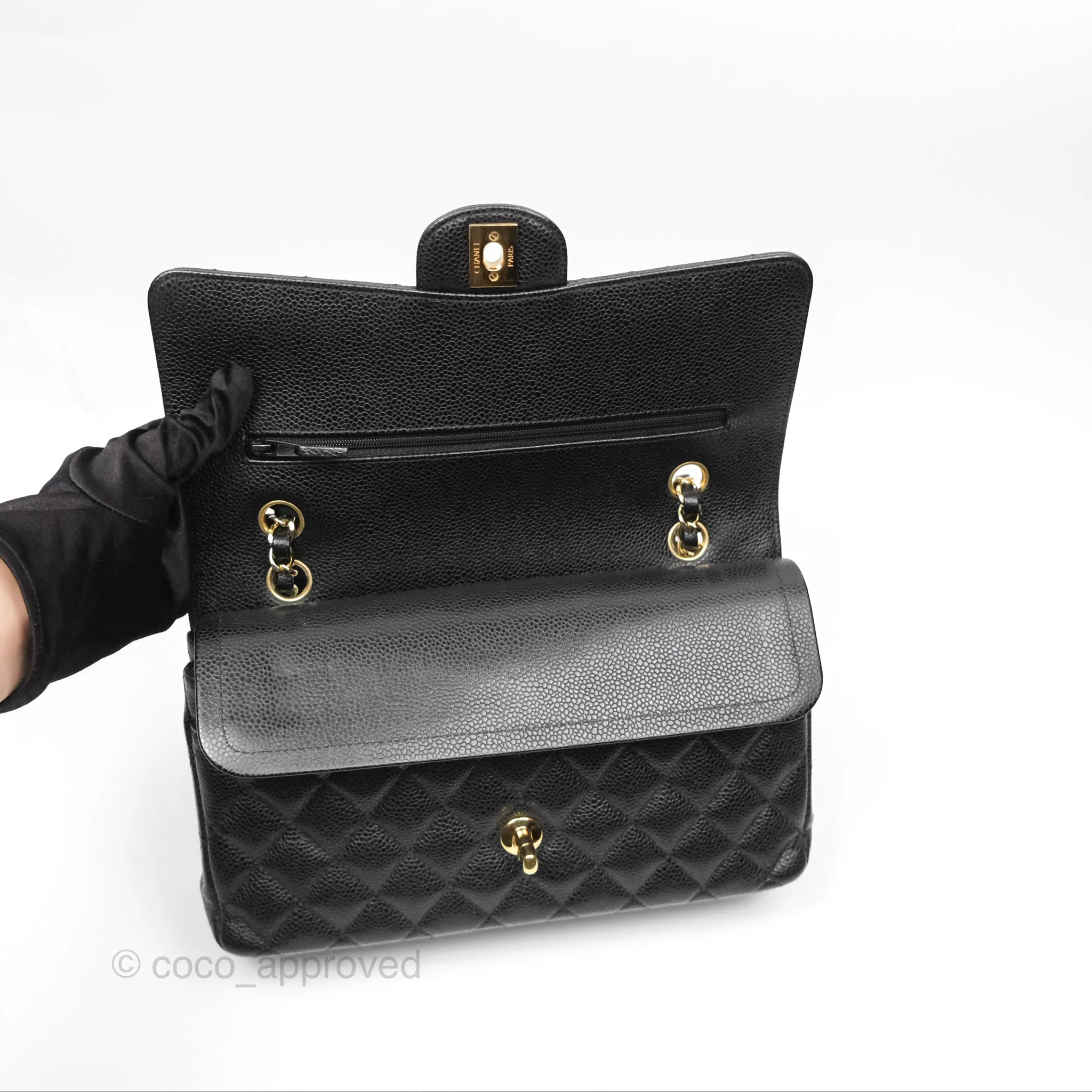 Chanel Classic M/L Medium Flap Quilted Black Caviar Gold Hardware