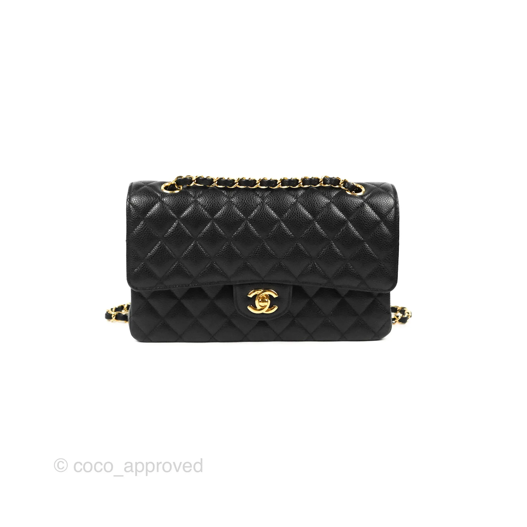 Chanel Classic M/L Medium Flap Quilted Black Caviar Gold Hardware