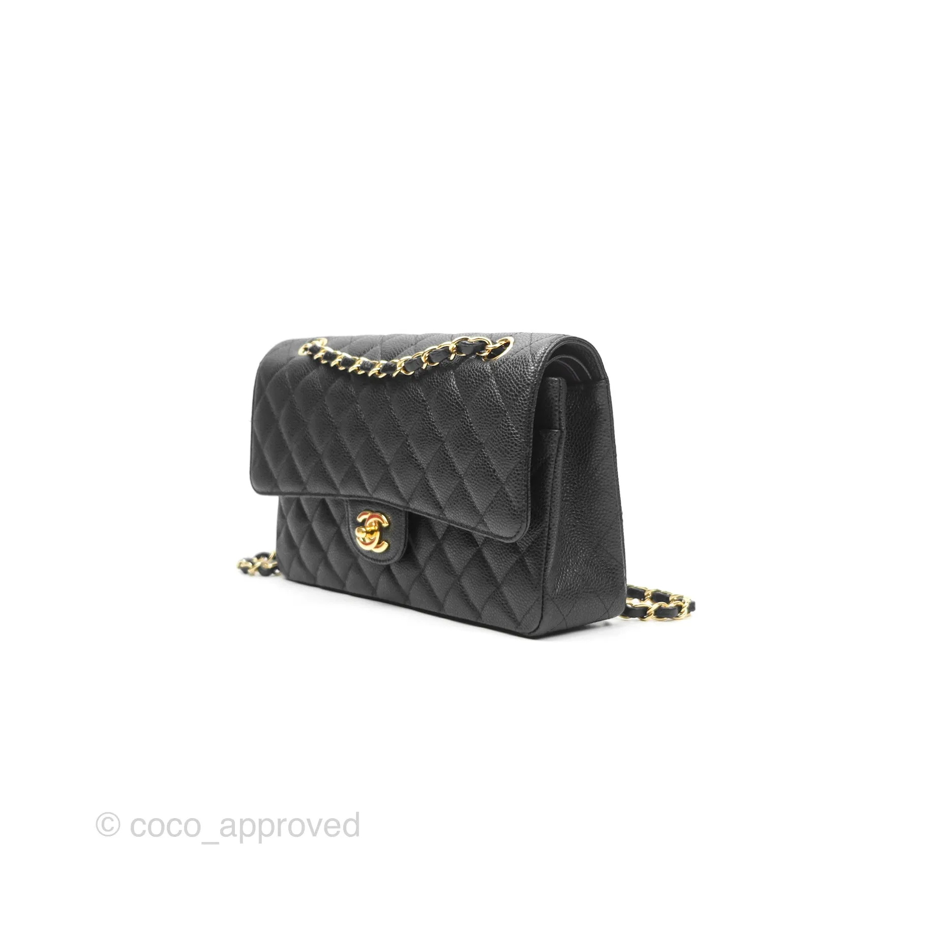 Chanel Classic M/L Medium Flap Quilted Black Caviar Gold Hardware