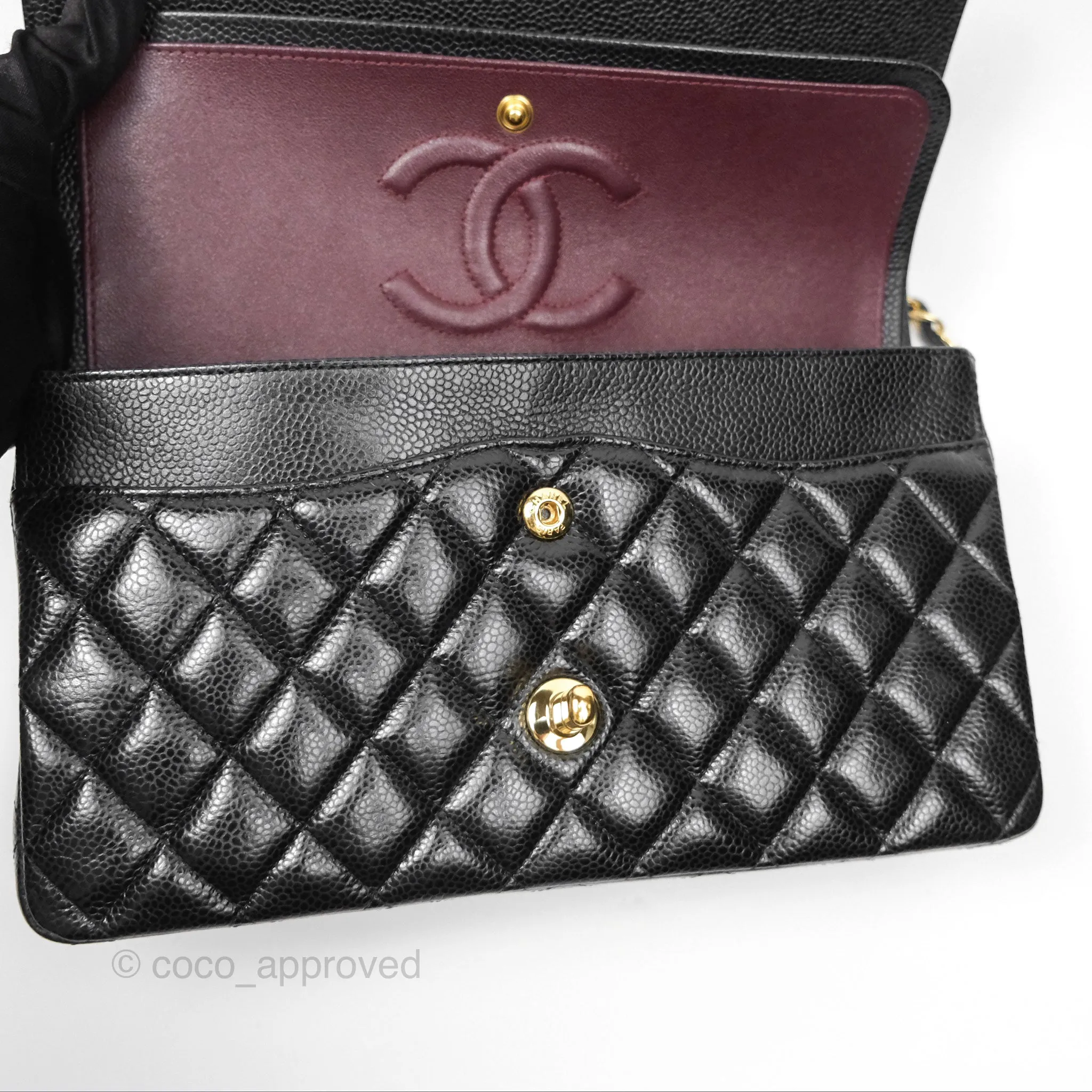 Chanel Classic M/L Medium Flap Quilted Black Caviar Gold Hardware