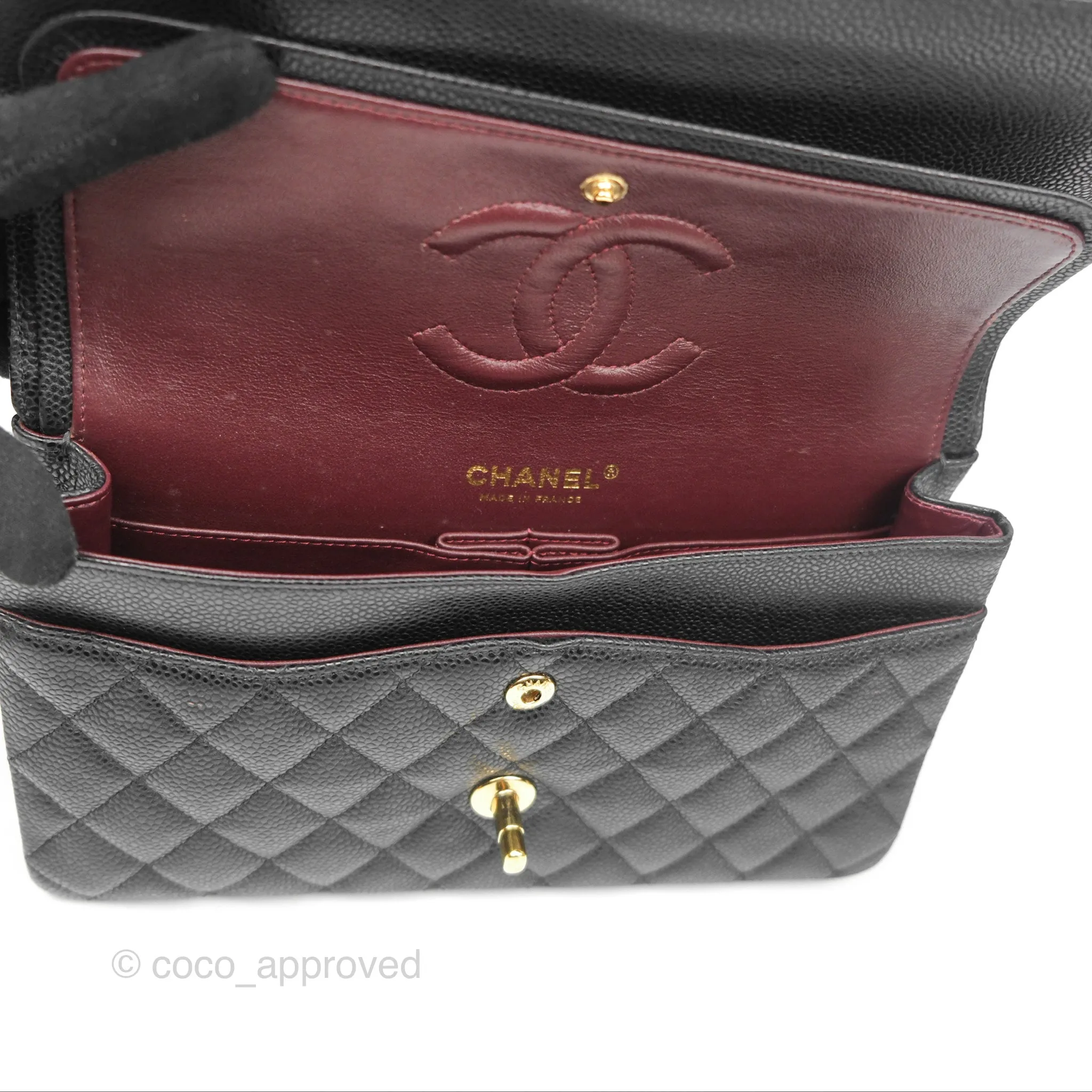 Chanel Classic M/L Medium Flap Quilted Black Caviar Gold Hardware