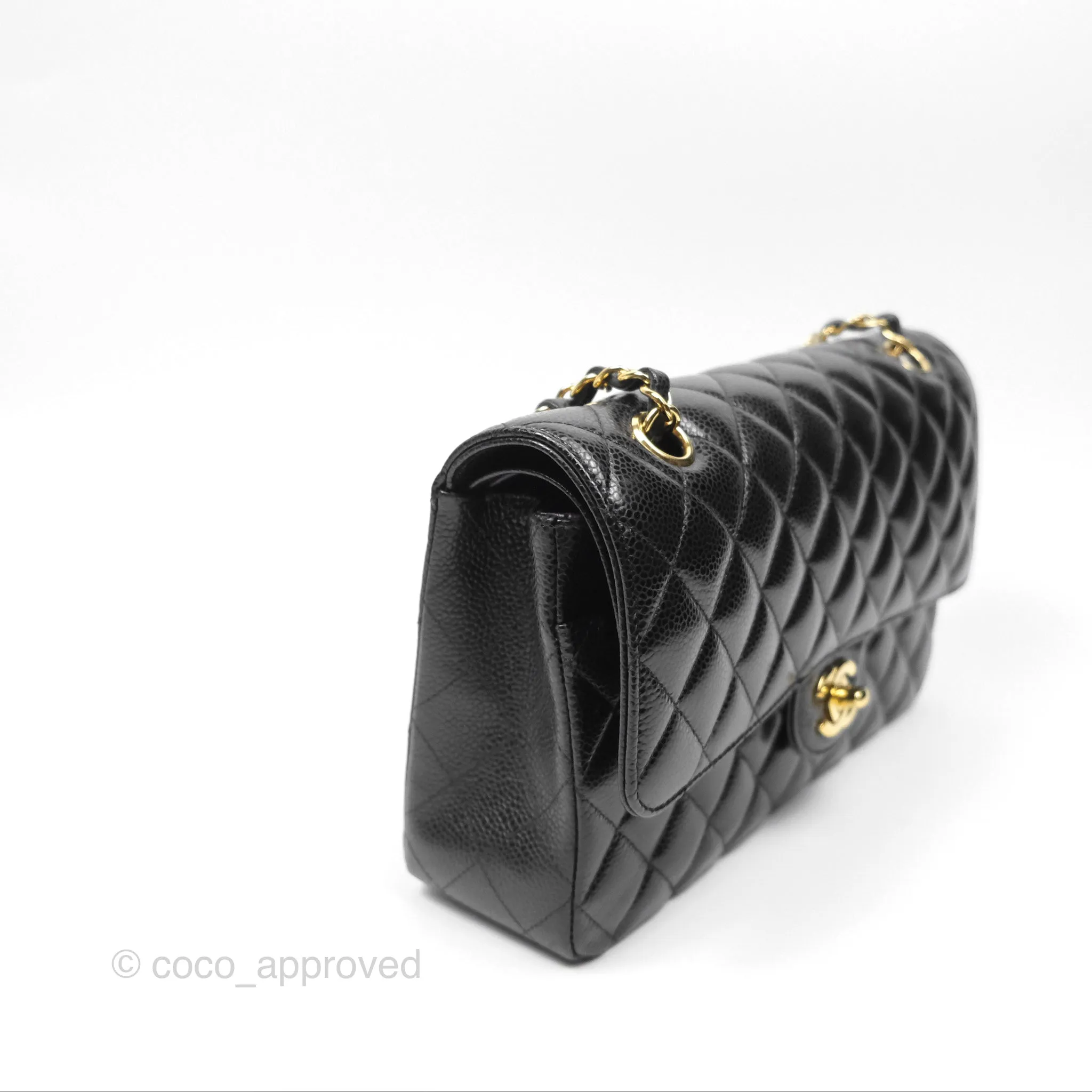 Chanel Classic M/L Medium Flap Quilted Black Caviar Gold Hardware