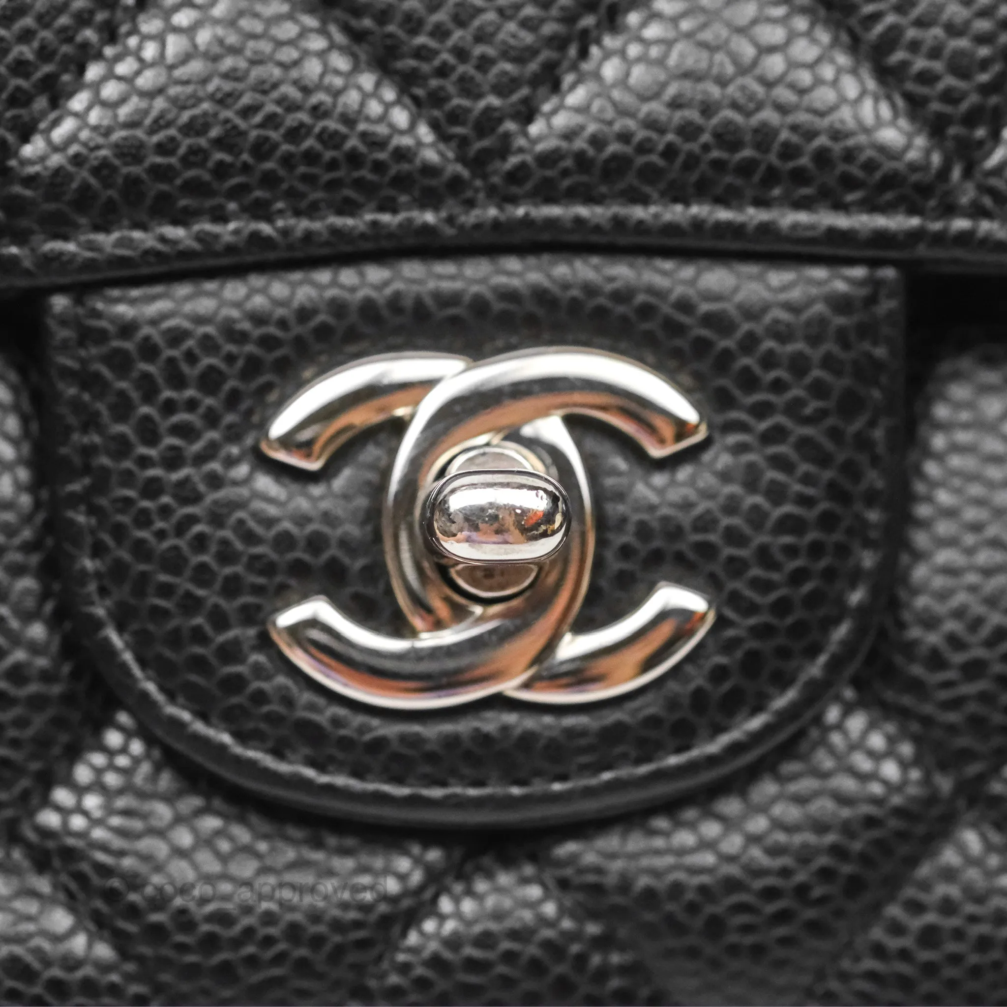 Chanel Classic M/L Medium Flap Quilted Black Caviar Silver Hardware