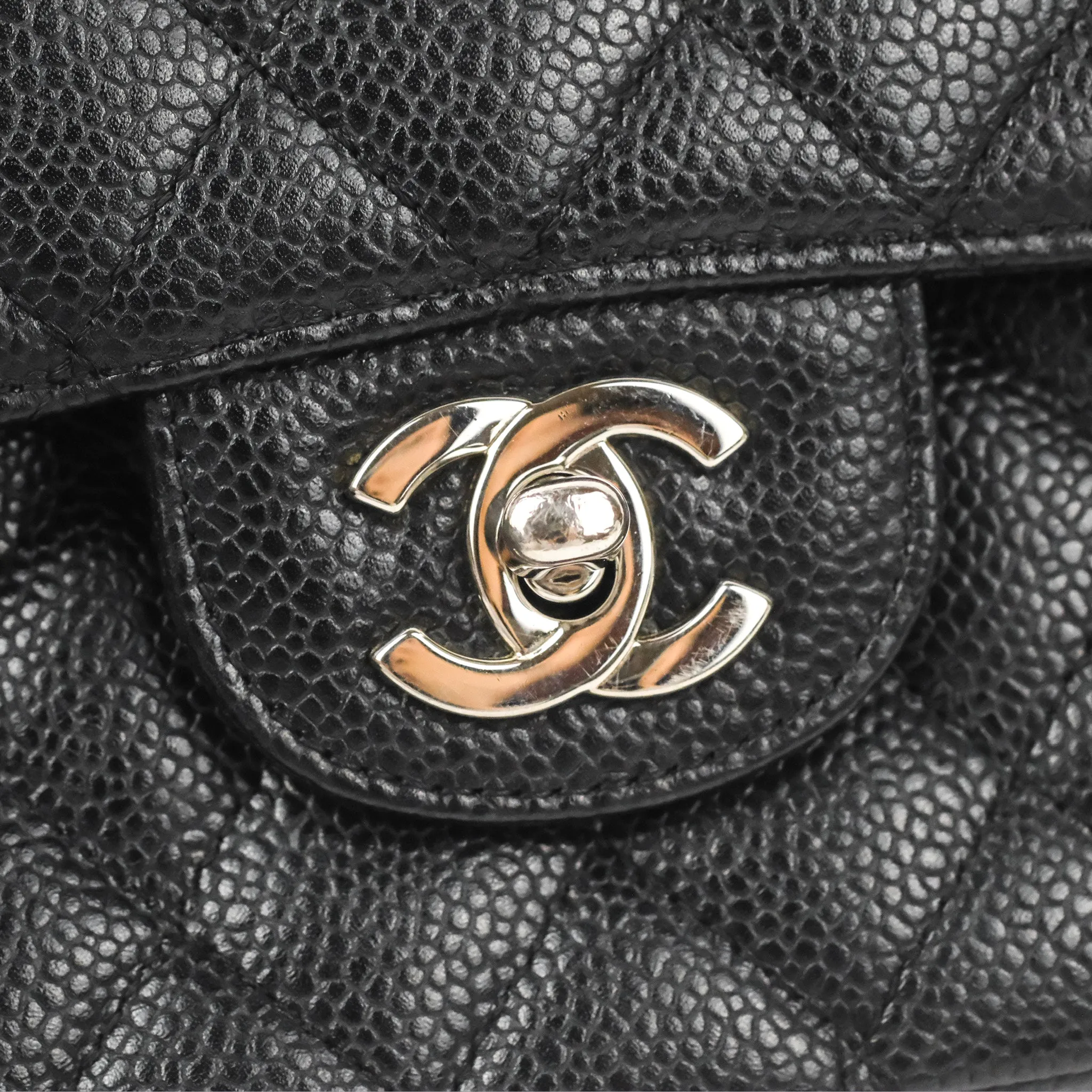 Chanel Classic M/L Medium Flap Quilted Black Caviar Silver Hardware
