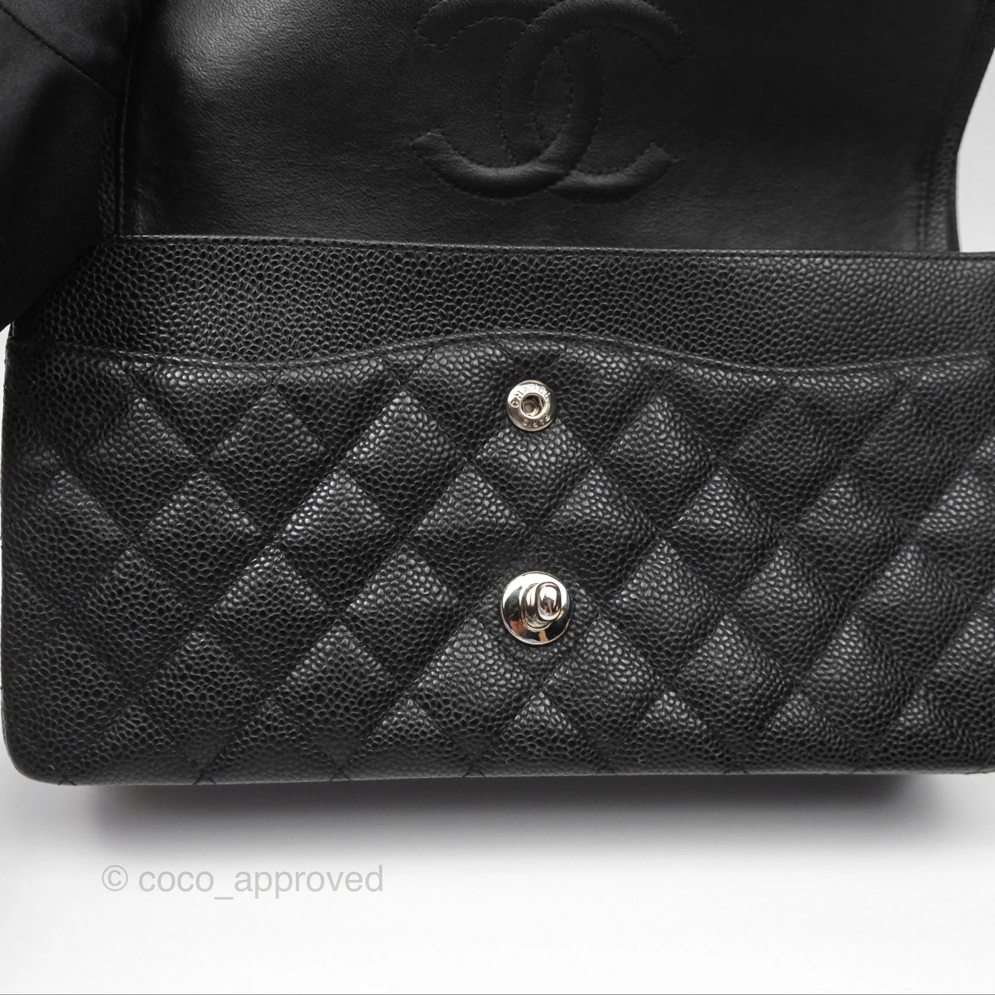Chanel Classic M/L Medium Flap Quilted Black Caviar Silver Hardware