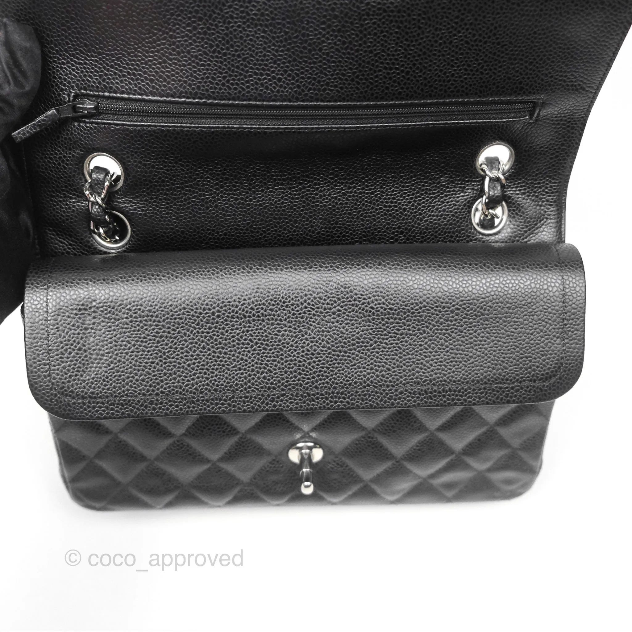 Chanel Classic M/L Medium Flap Quilted Black Caviar Silver Hardware