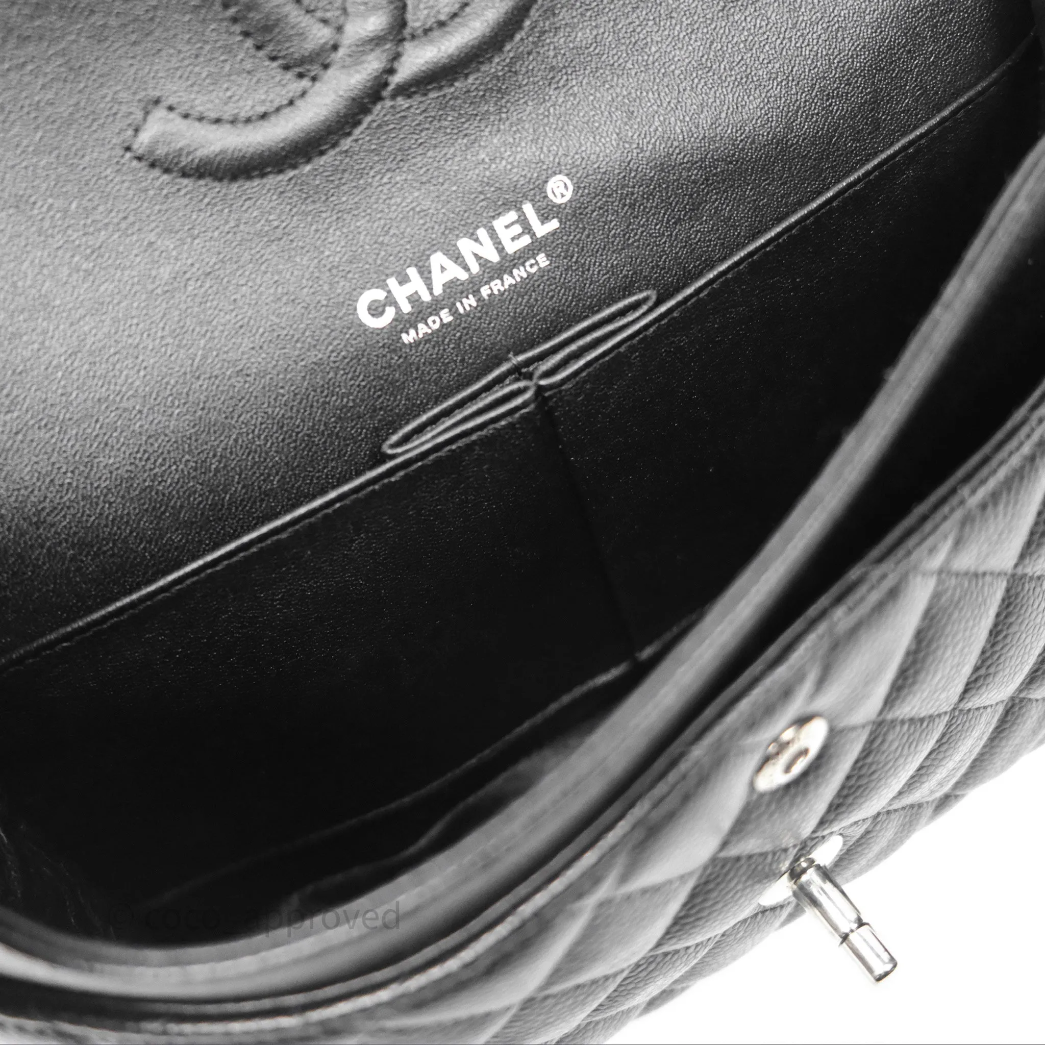 Chanel Classic M/L Medium Flap Quilted Black Caviar Silver Hardware