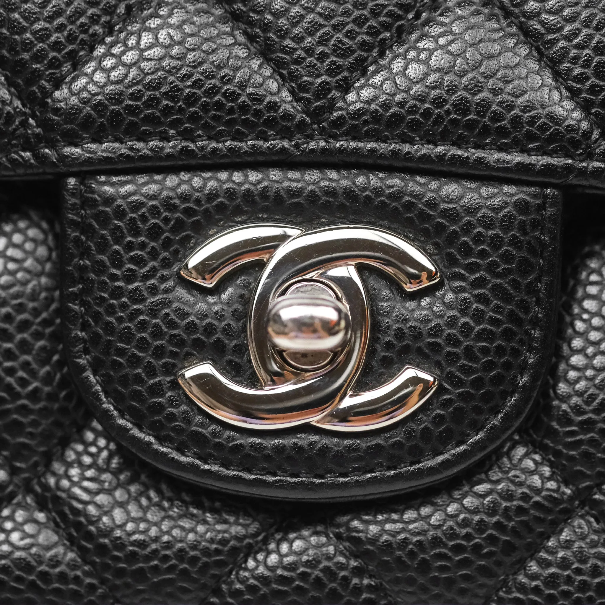 Chanel Classic M/L Medium Flap Quilted Black Caviar Silver Hardware
