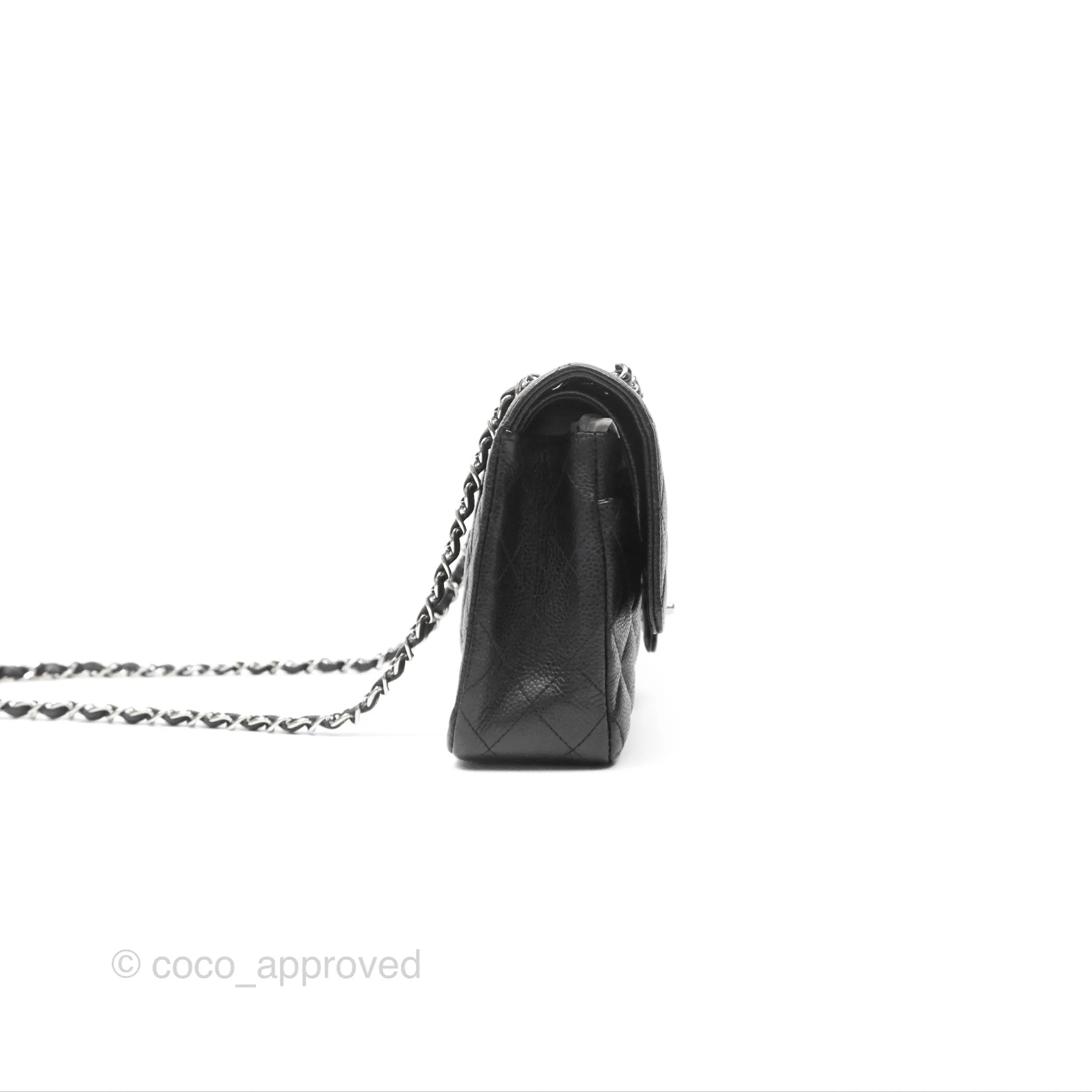 Chanel Classic M/L Medium Flap Quilted Black Caviar Silver Hardware