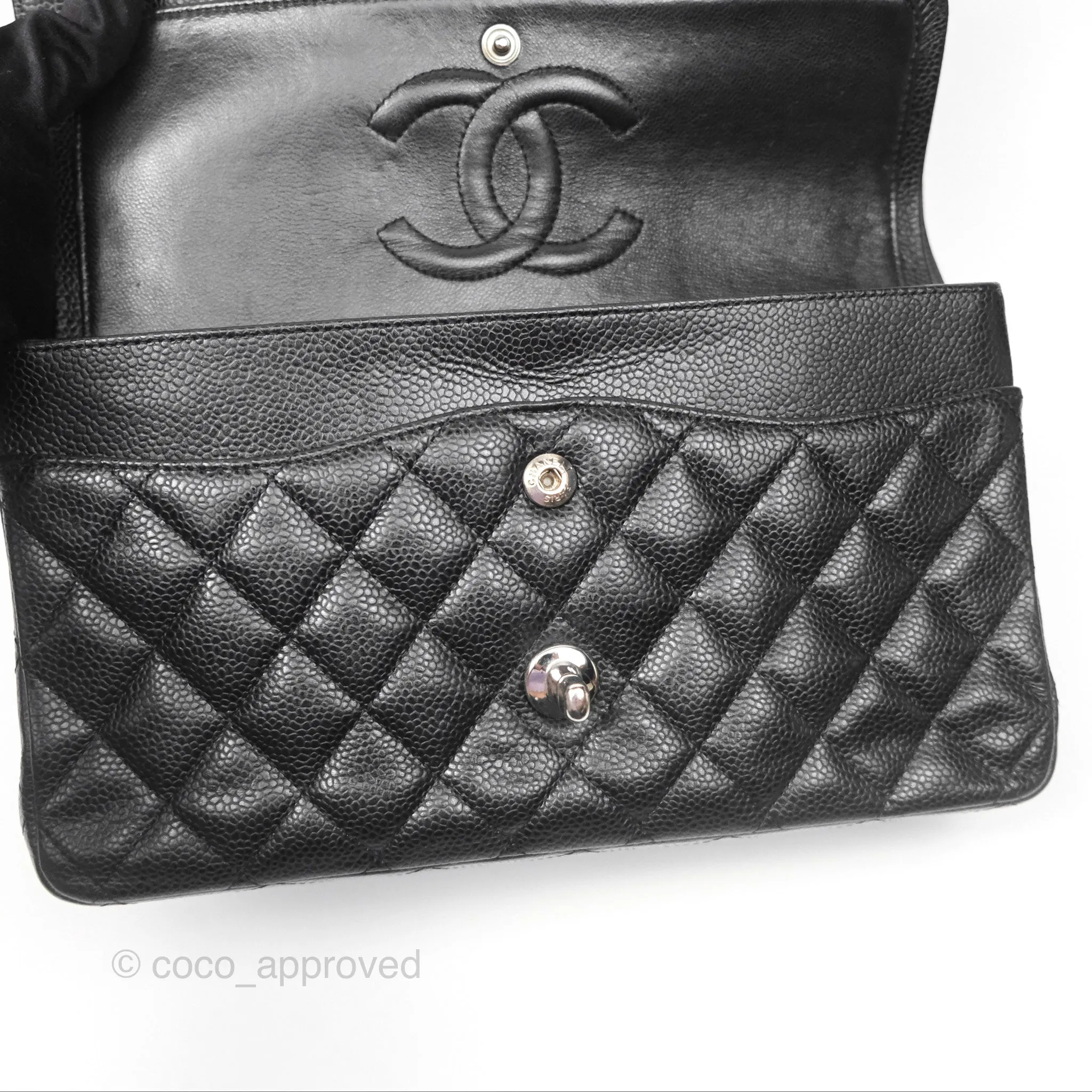 Chanel Classic M/L Medium Flap Quilted Black Caviar Silver Hardware