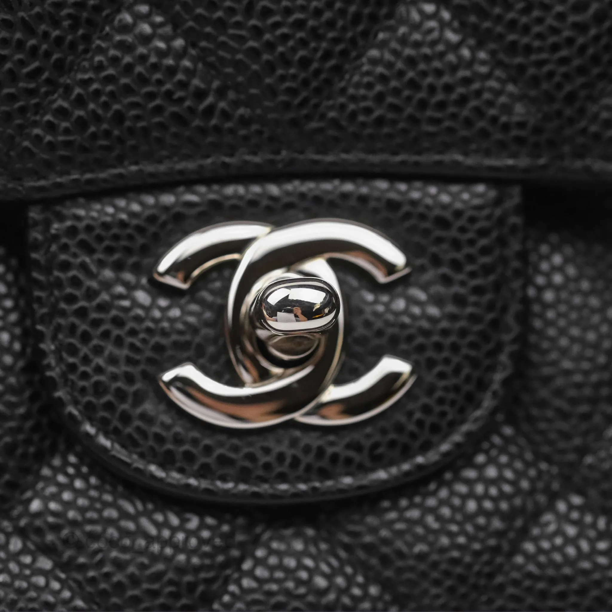 Chanel Classic M/L Medium Flap Quilted Black Caviar Silver Hardware