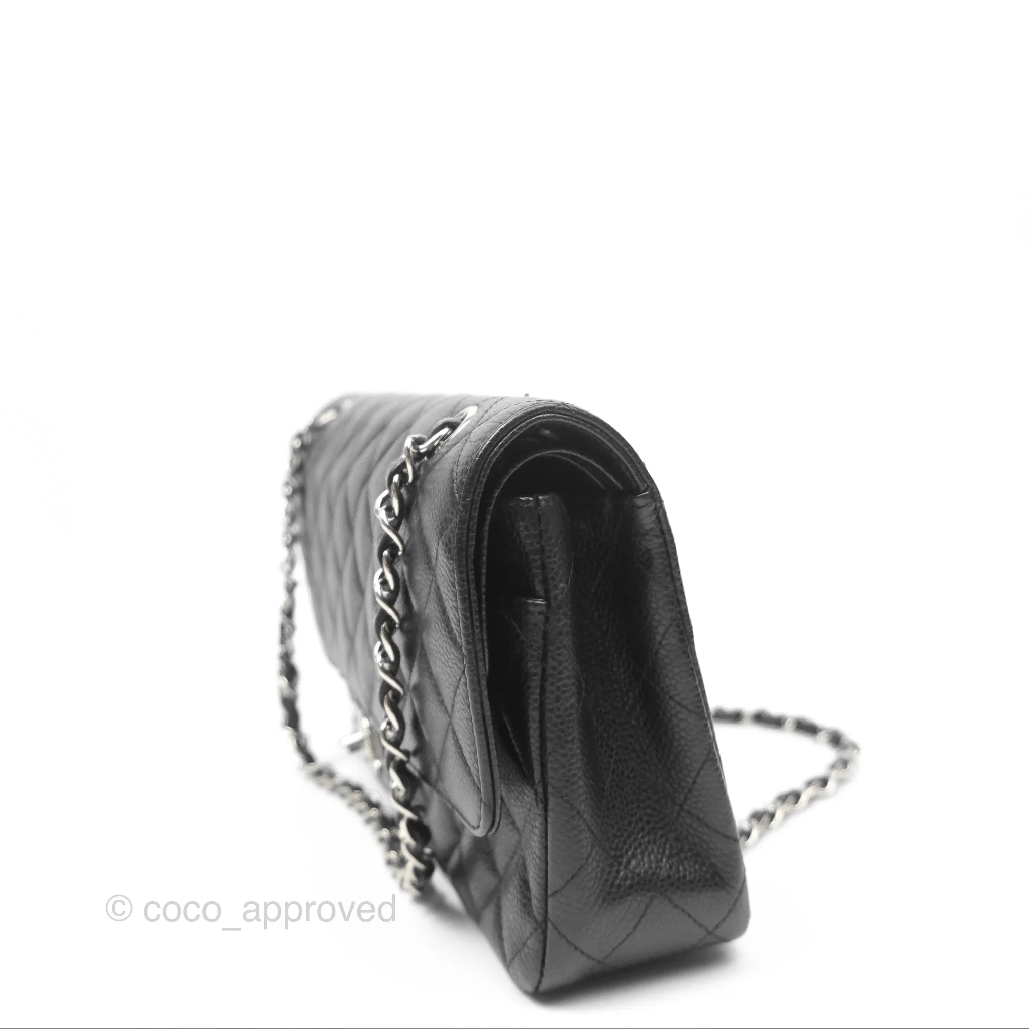 Chanel Classic M/L Medium Flap Quilted Black Caviar Silver Hardware