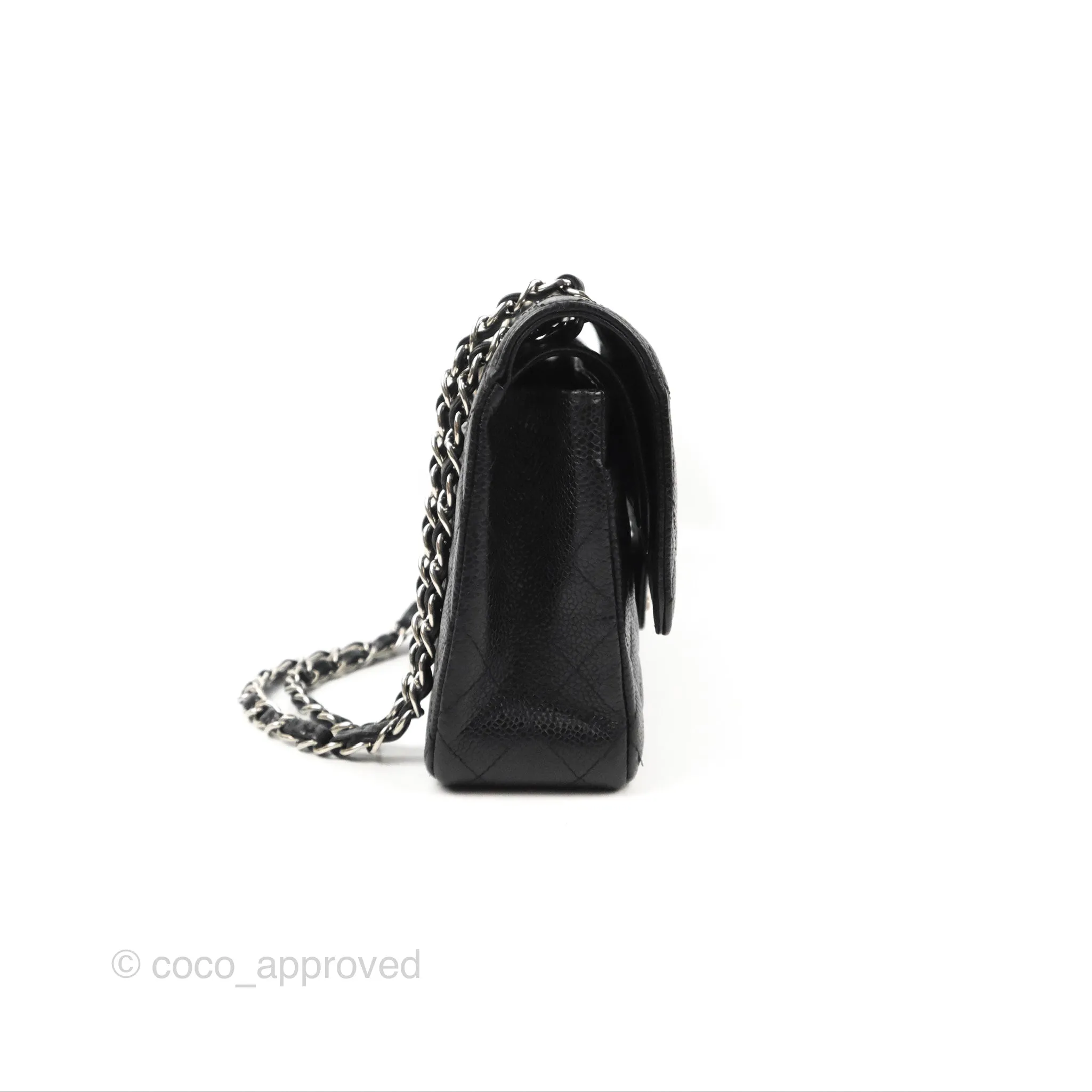 Chanel Classic M/L Medium Flap Quilted Black Caviar Silver Hardware