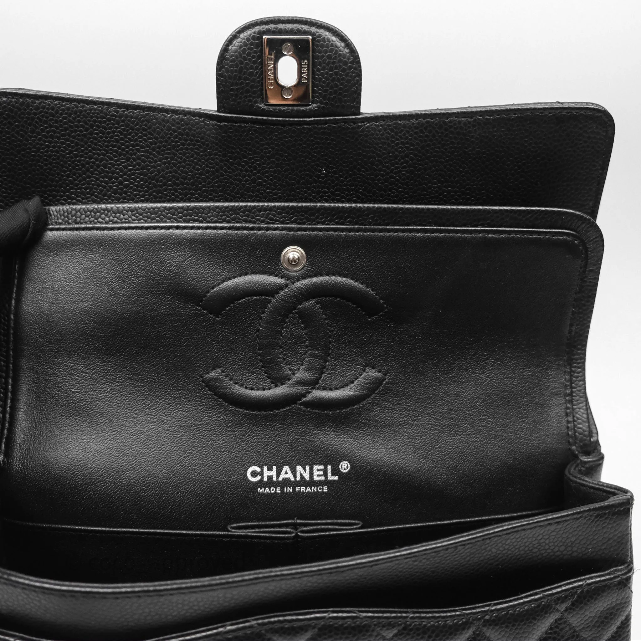 Chanel Classic M/L Medium Flap Quilted Black Caviar Silver Hardware