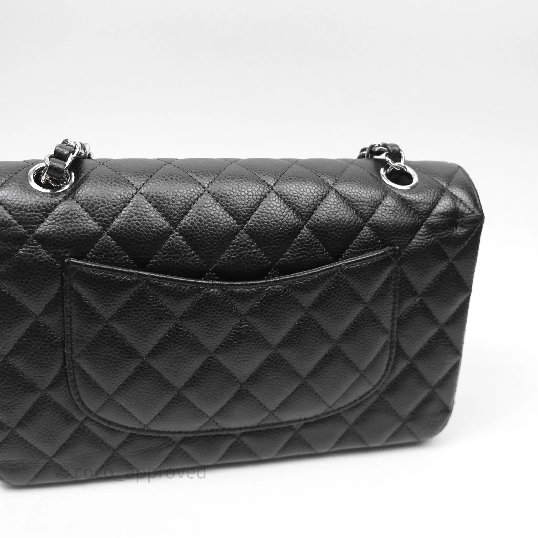 Chanel Classic M/L Medium Flap Quilted Black Caviar Silver Hardware