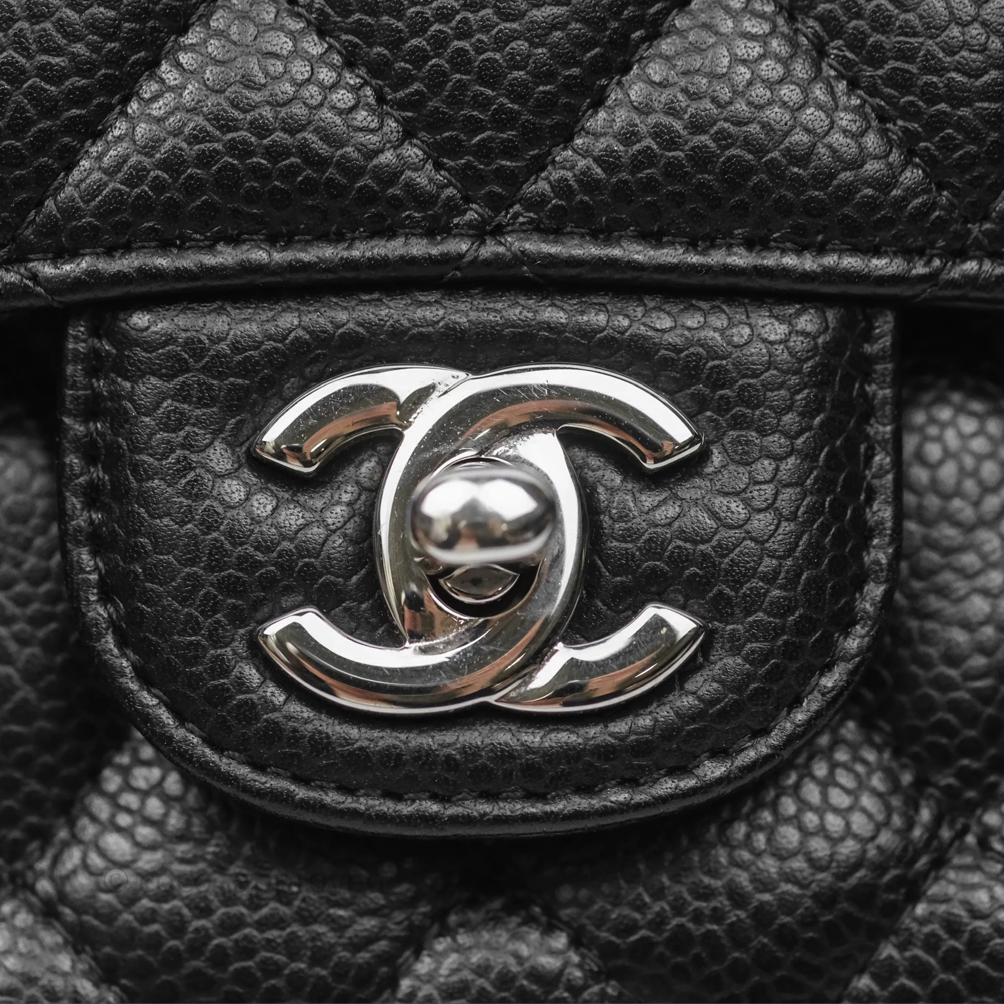 Chanel Classic M/L Medium Flap Quilted Black Caviar Silver Hardware