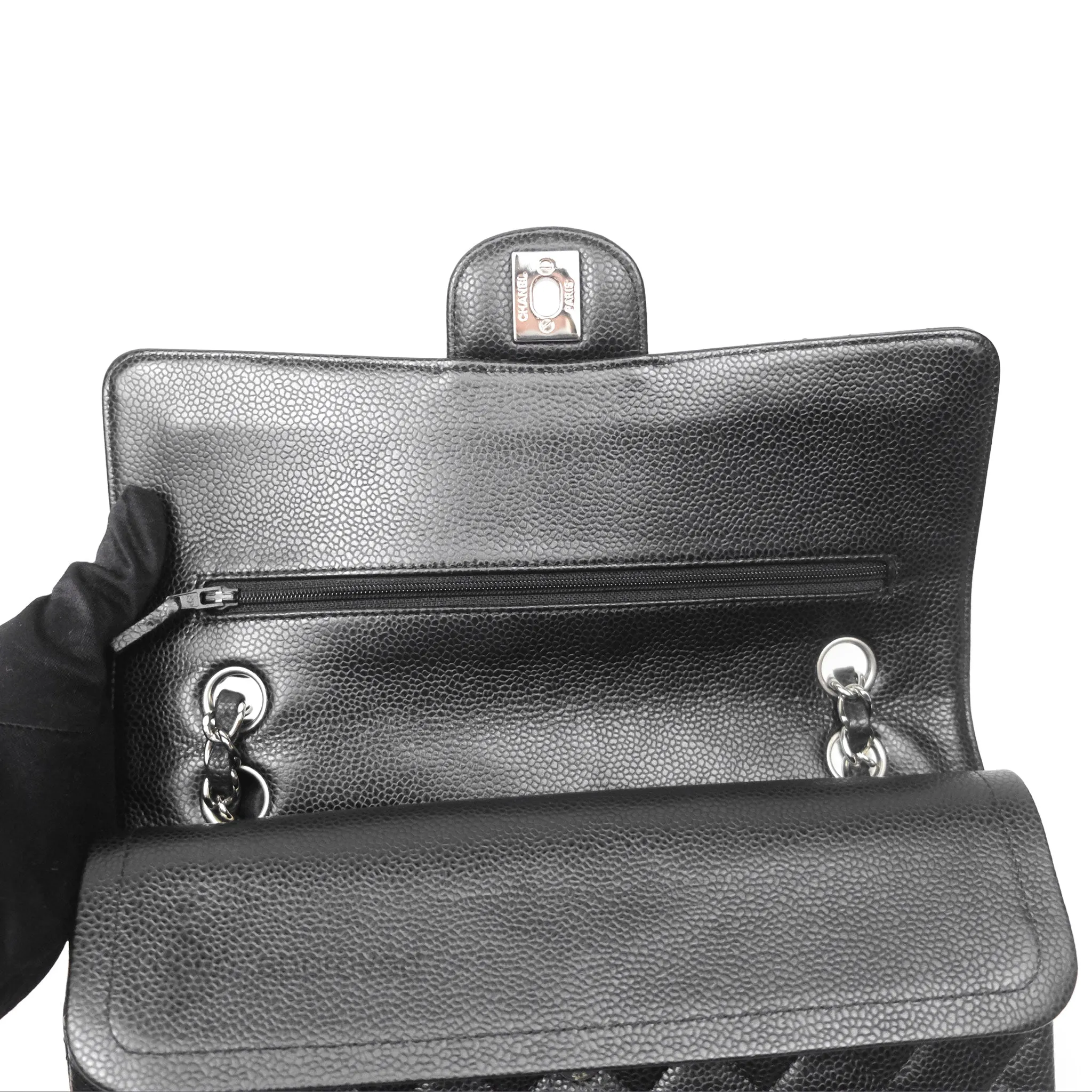 Chanel Classic M/L Medium Flap Quilted Black Caviar Silver Hardware