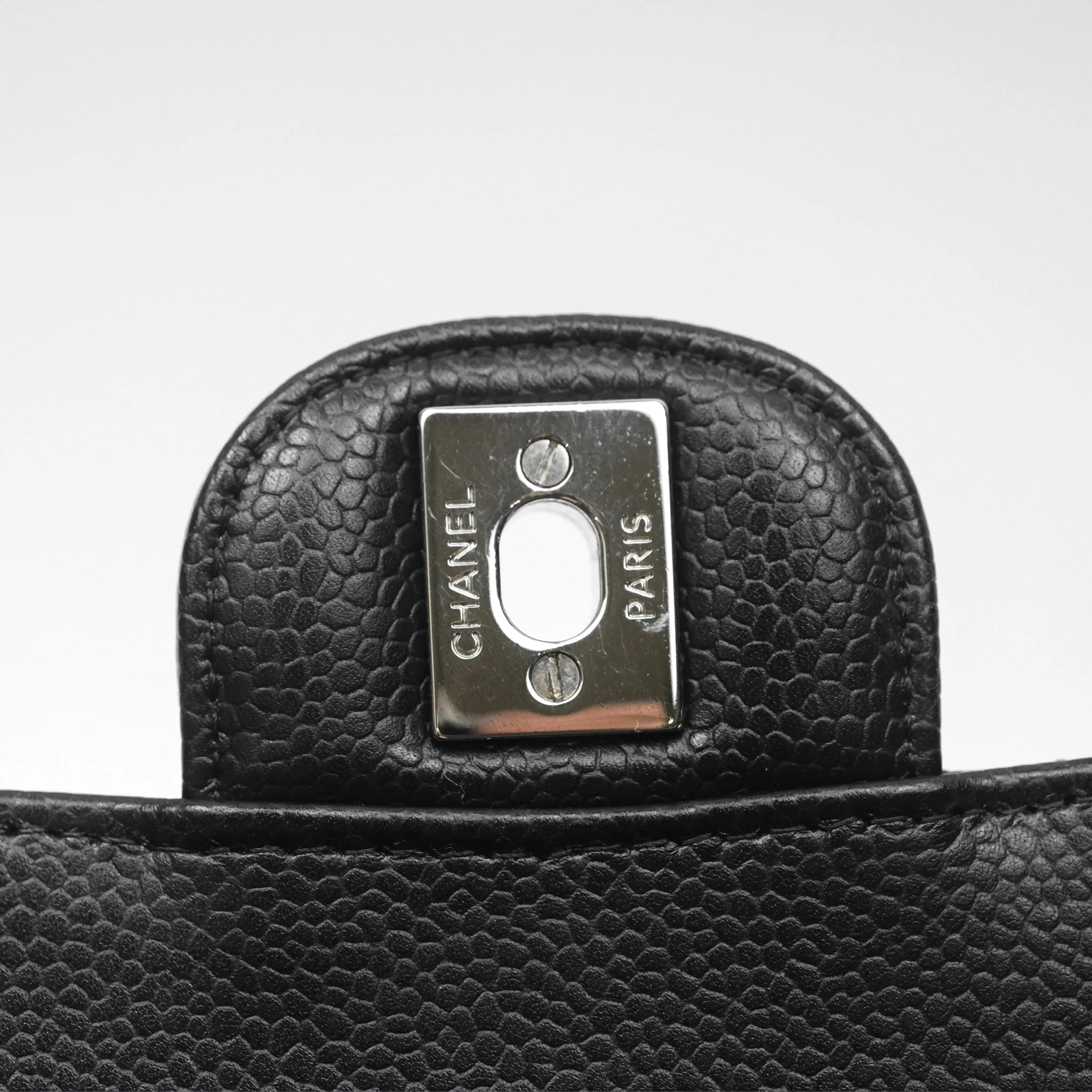 Chanel Classic M/L Medium Flap Quilted Black Caviar Silver Hardware