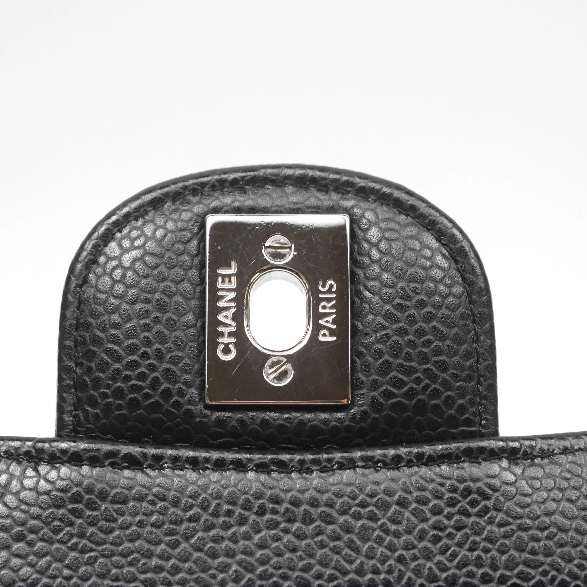 Chanel Classic M/L Medium Flap Quilted Black Caviar Silver Hardware