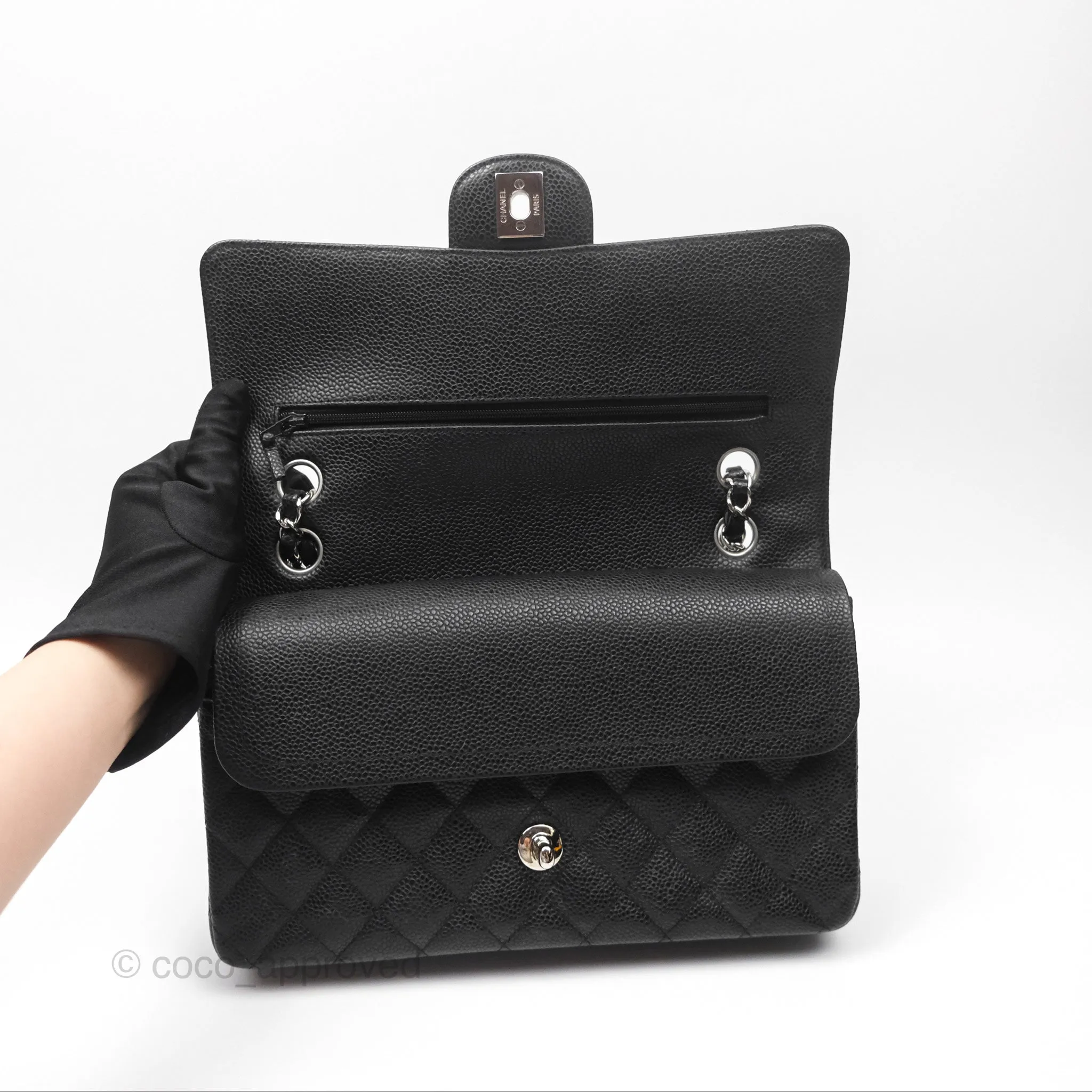 Chanel Classic M/L Medium Flap Quilted Black Caviar Silver Hardware