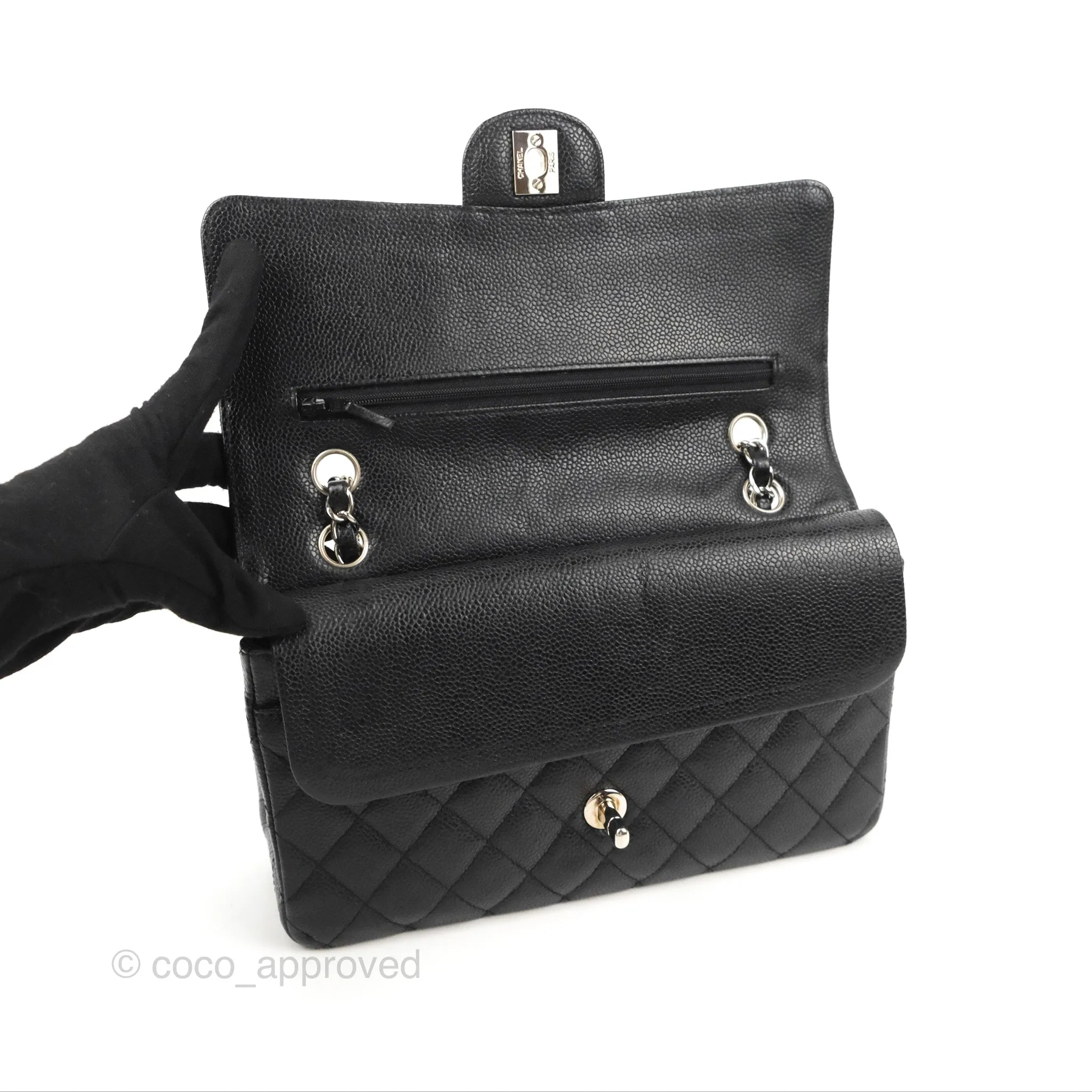 Chanel Classic M/L Medium Flap Quilted Black Caviar Silver Hardware