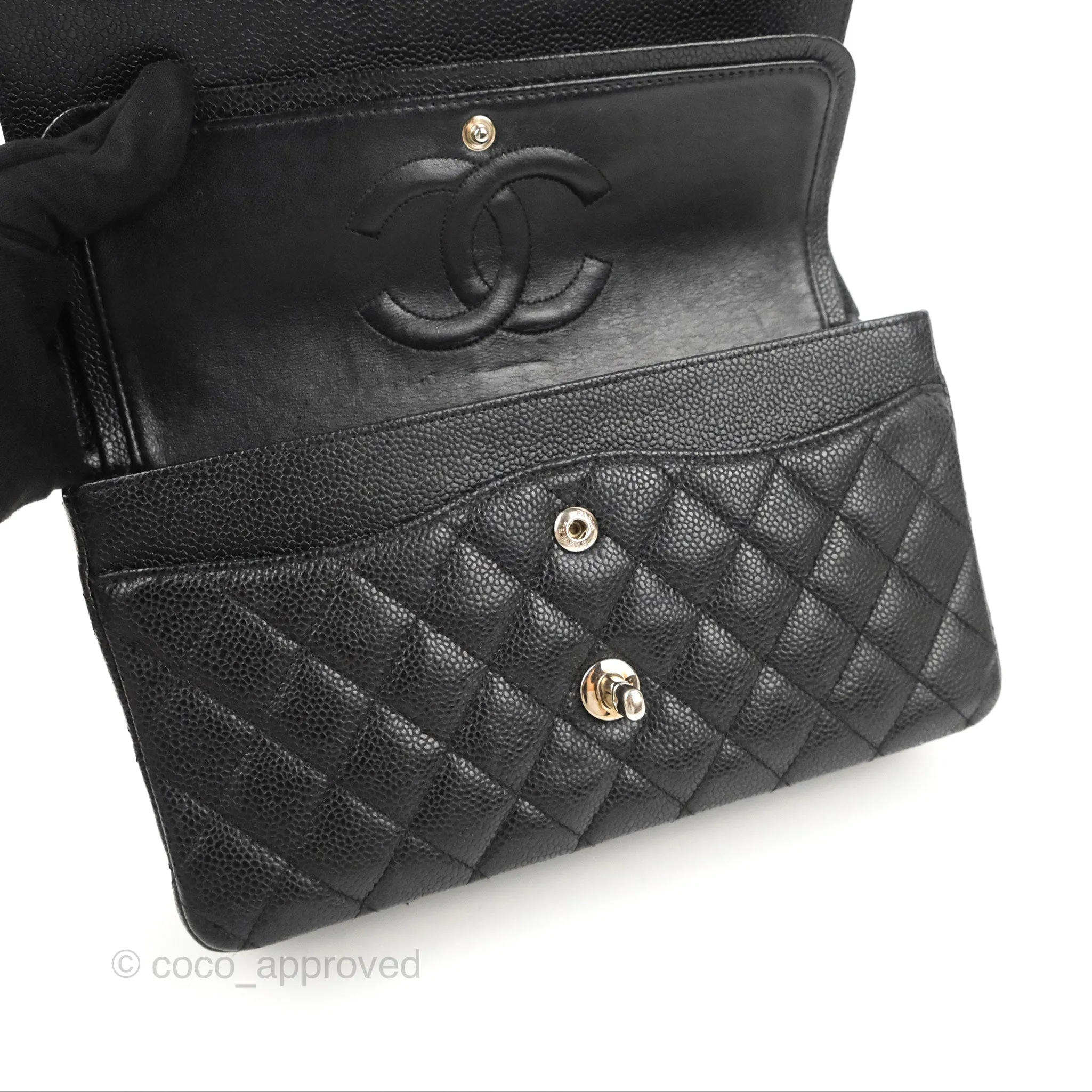 Chanel Classic M/L Medium Flap Quilted Black Caviar Silver Hardware
