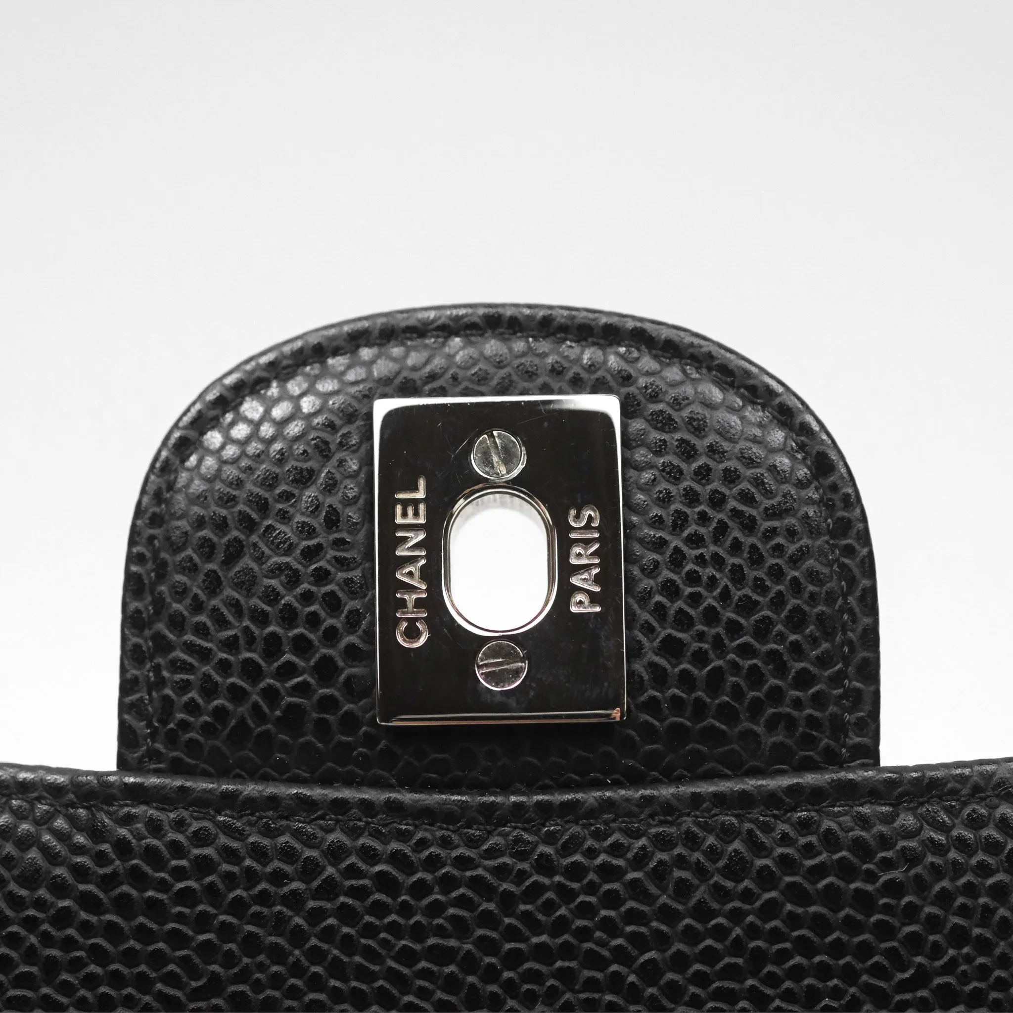 Chanel Classic M/L Medium Flap Quilted Black Caviar Silver Hardware