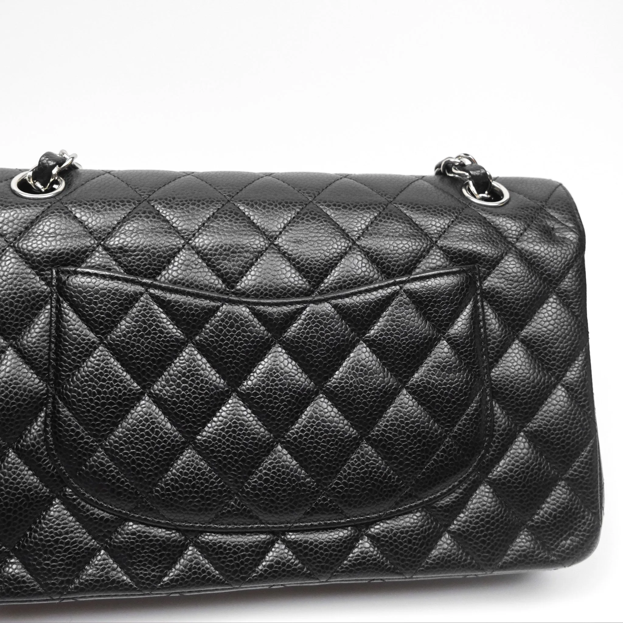 Chanel Classic M/L Medium Flap Quilted Black Caviar Silver Hardware