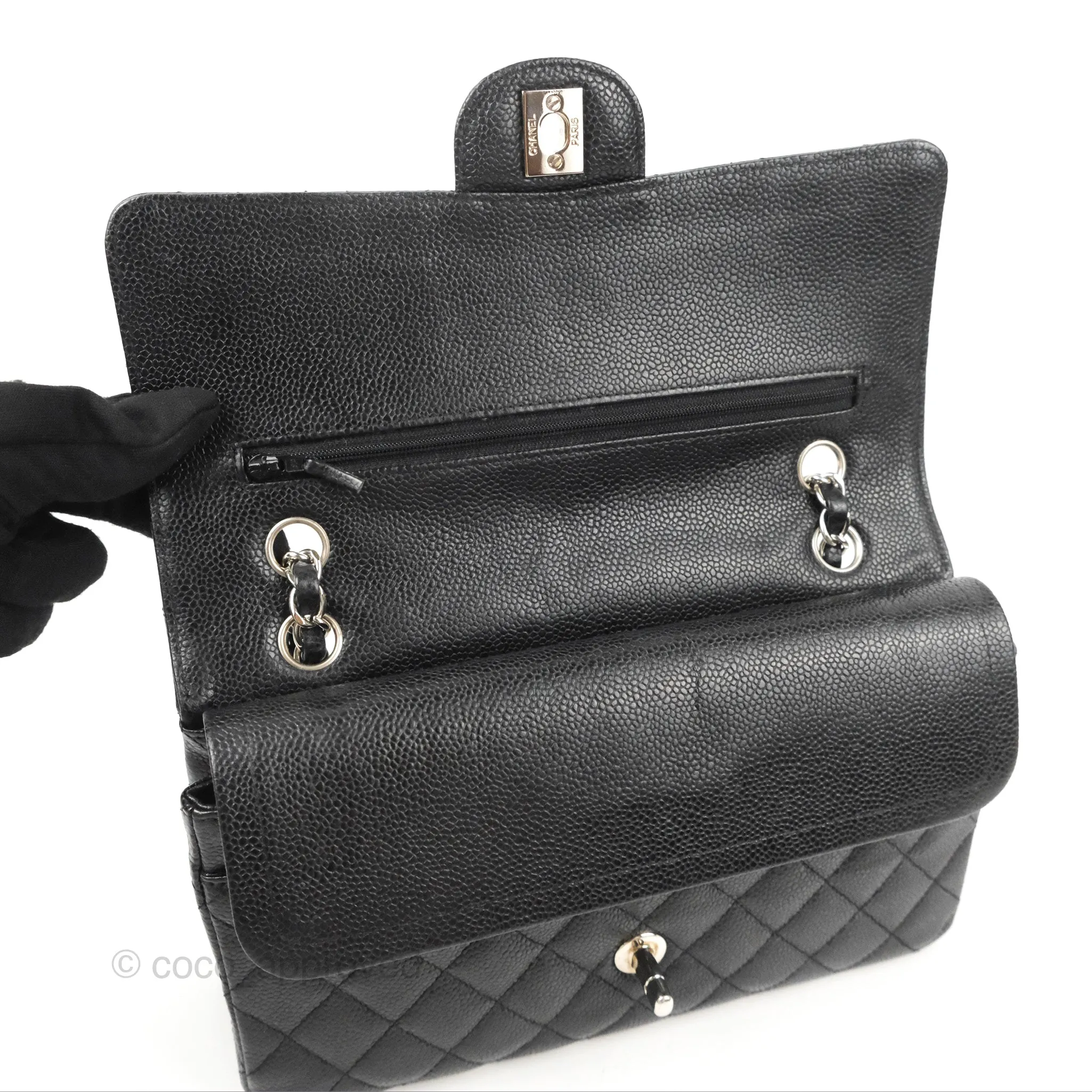 Chanel Classic M/L Medium Flap Quilted Black Caviar Silver Hardware