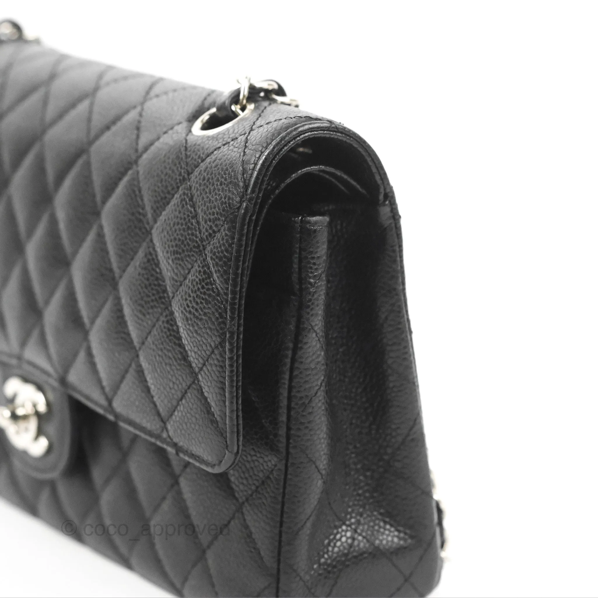 Chanel Classic M/L Medium Flap Quilted Black Caviar Silver Hardware