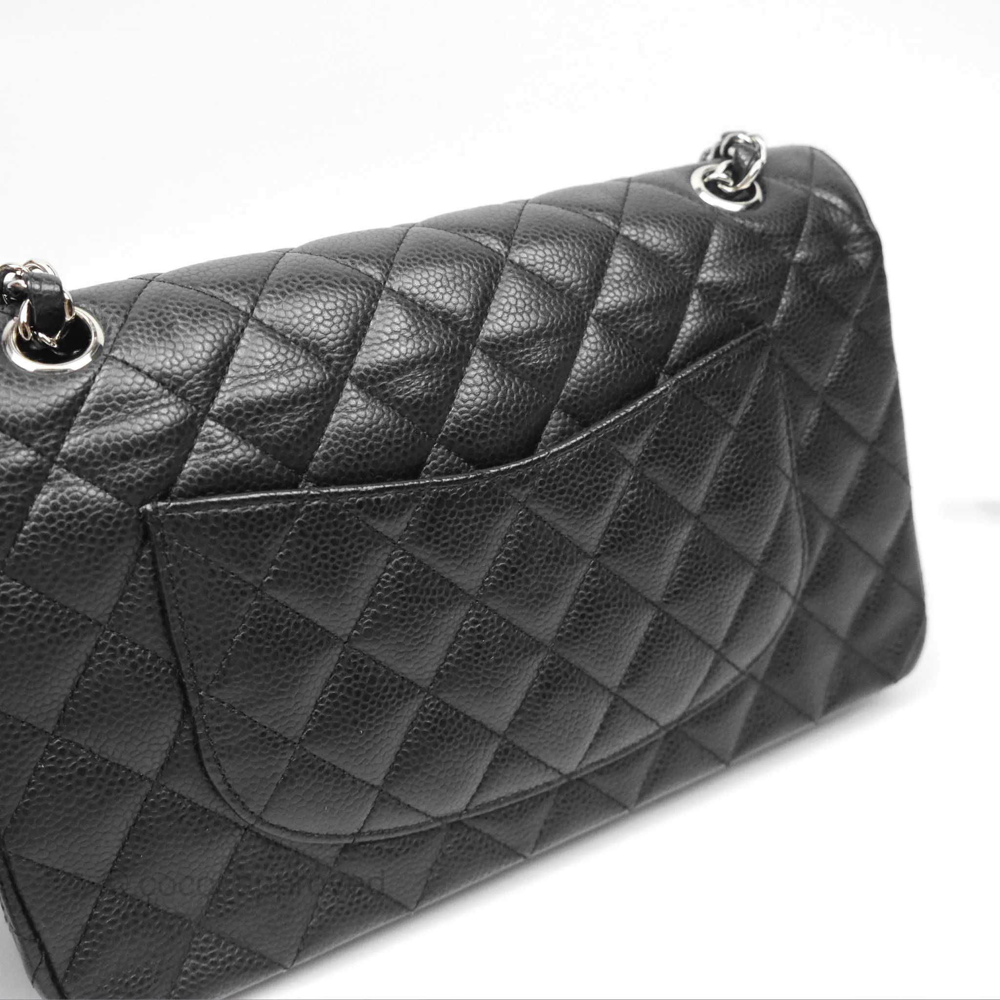 Chanel Classic M/L Medium Flap Quilted Black Caviar Silver Hardware