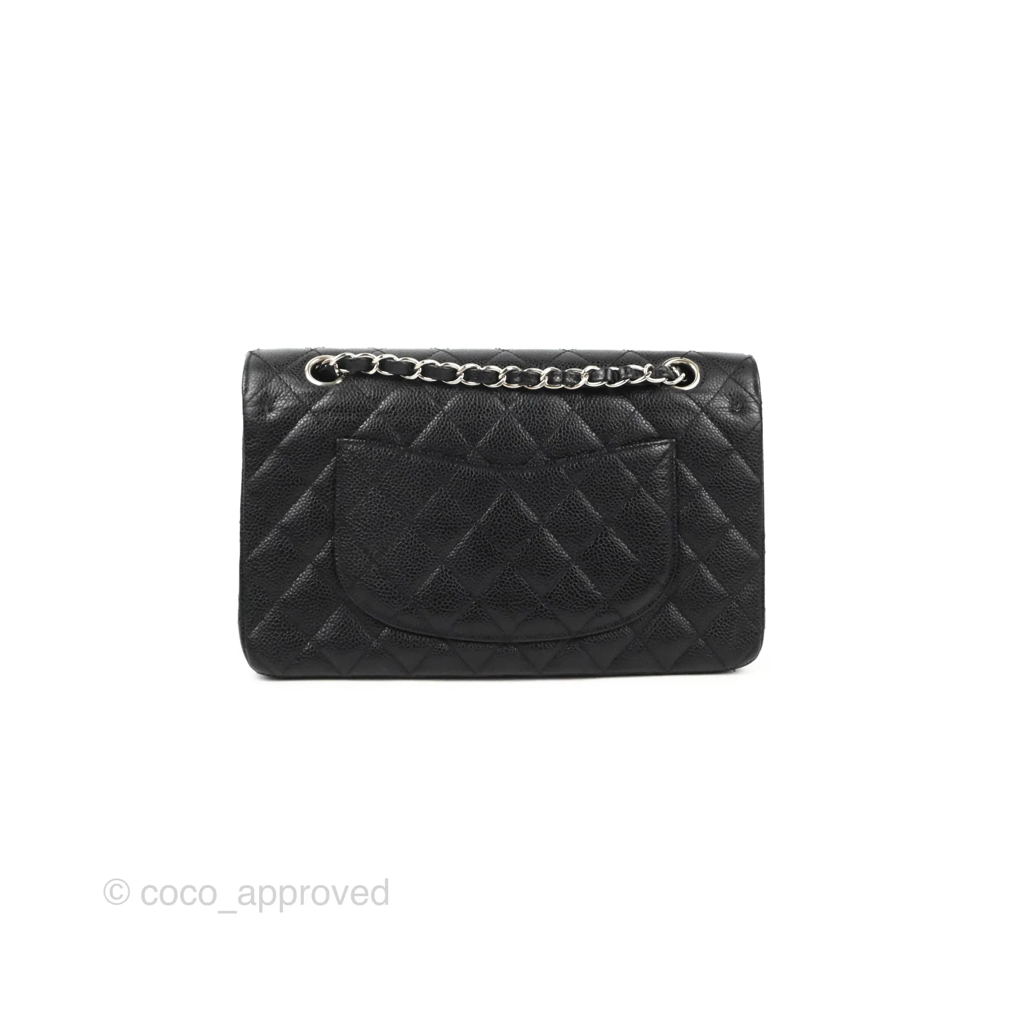 Chanel Classic M/L Medium Flap Quilted Black Caviar Silver Hardware