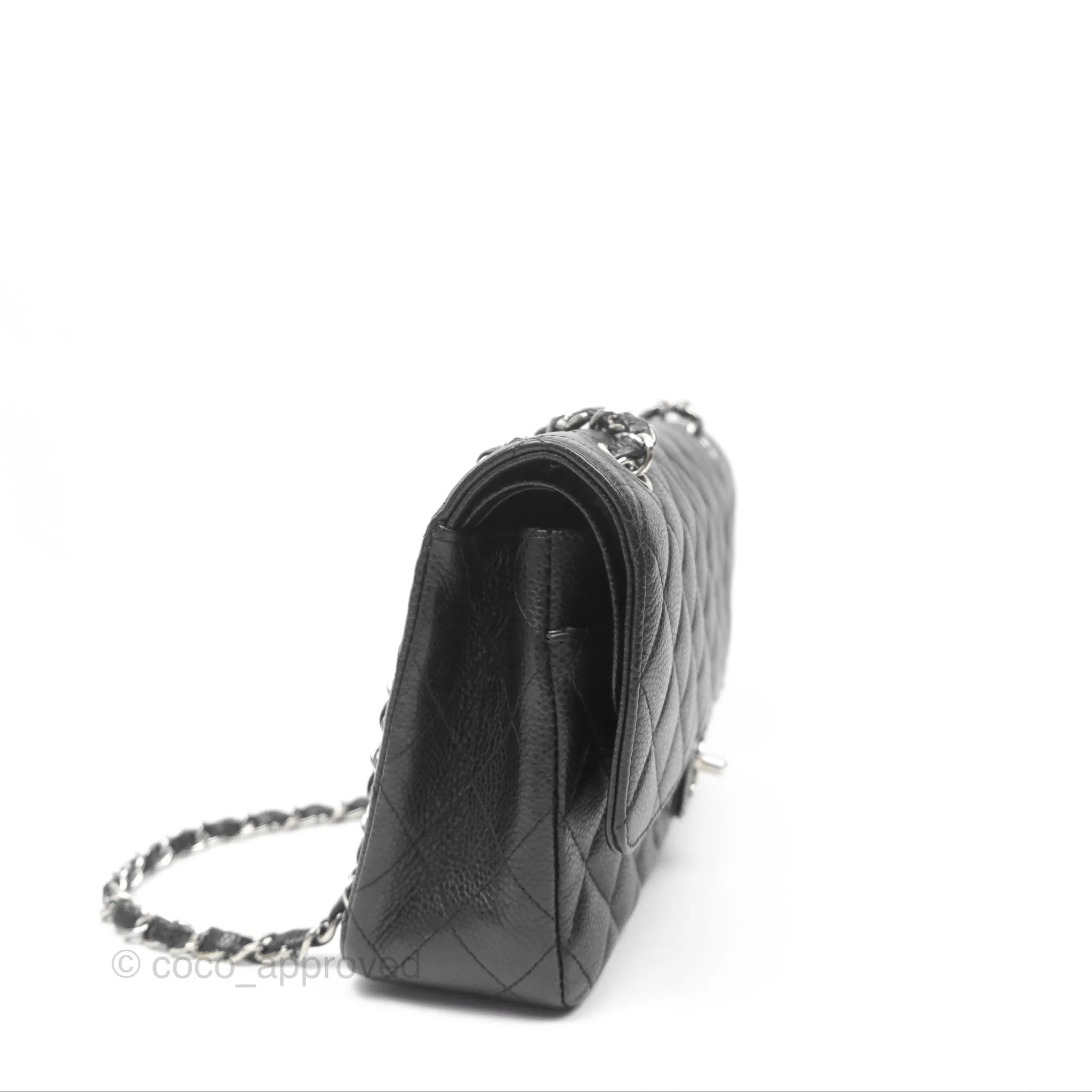 Chanel Classic M/L Medium Flap Quilted Black Caviar Silver Hardware