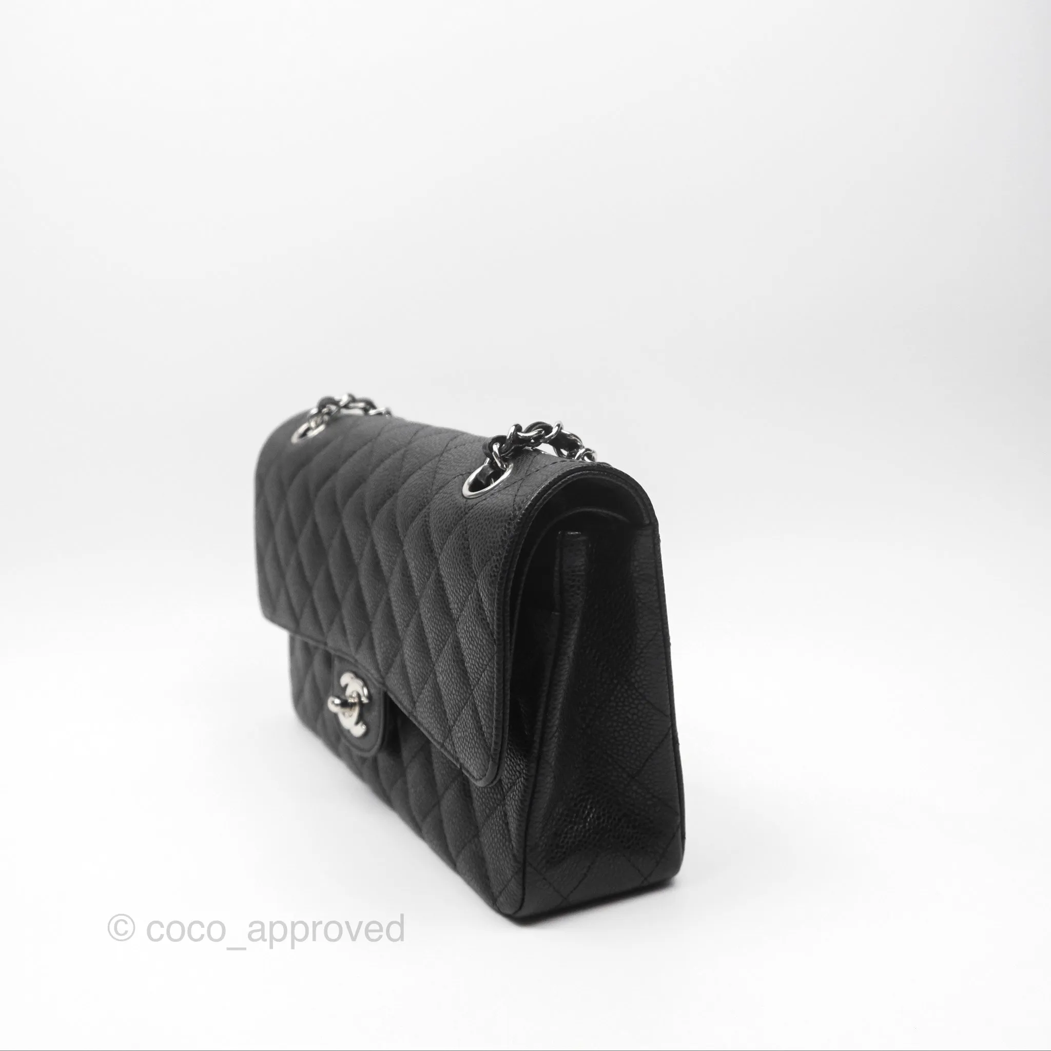 Chanel Classic M/L Medium Flap Quilted Black Caviar Silver Hardware